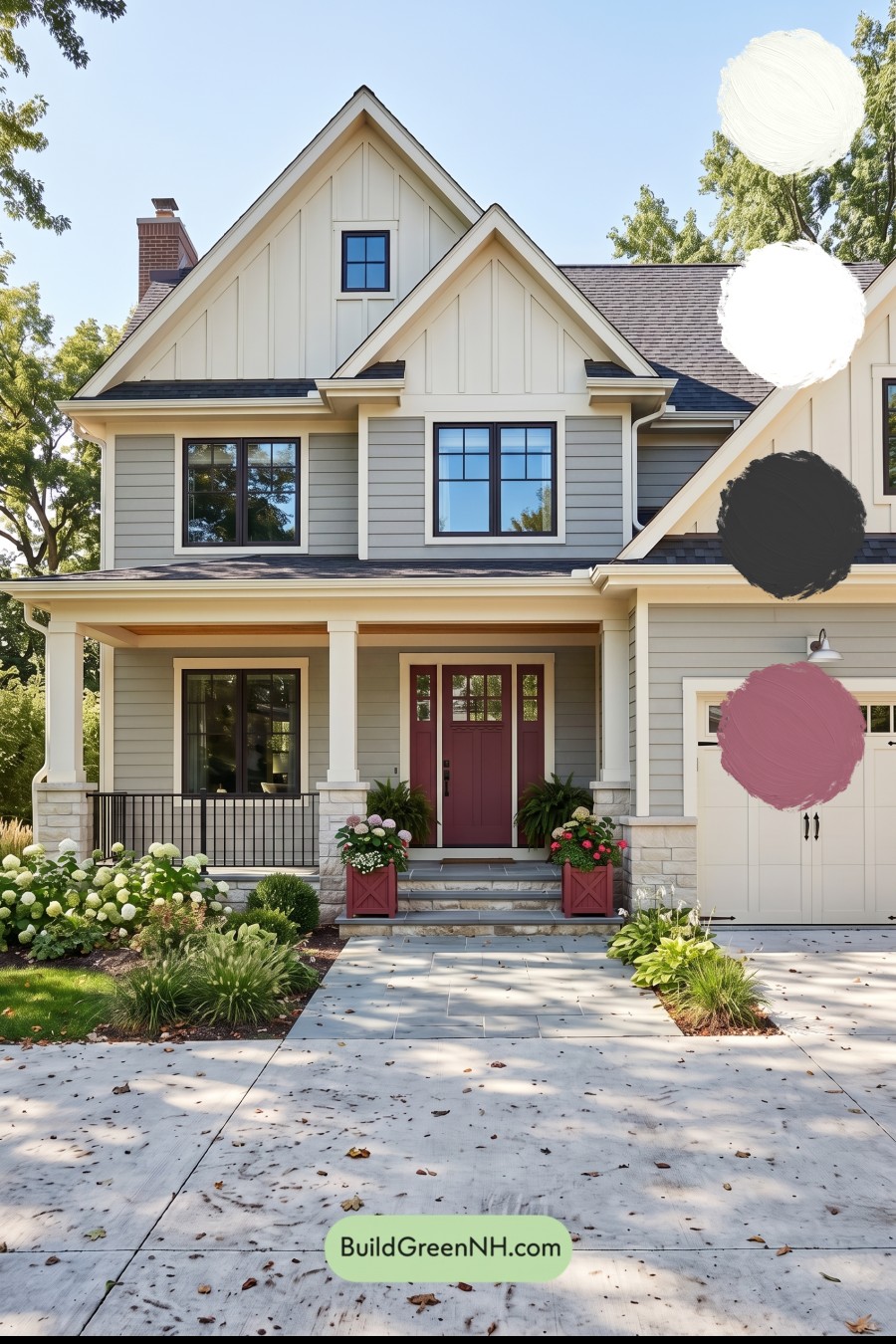 Warm Gray and Cream Farmhouse Exterior Color Scheme: Cranberry Gable