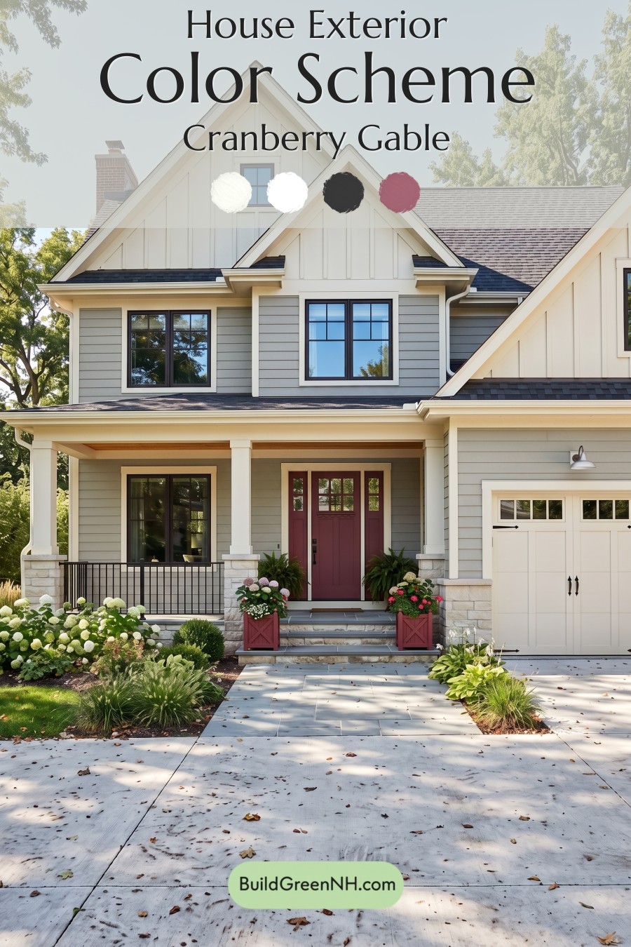 Warm Gray and Cream Farmhouse Exterior Color Scheme: Cranberry Gable