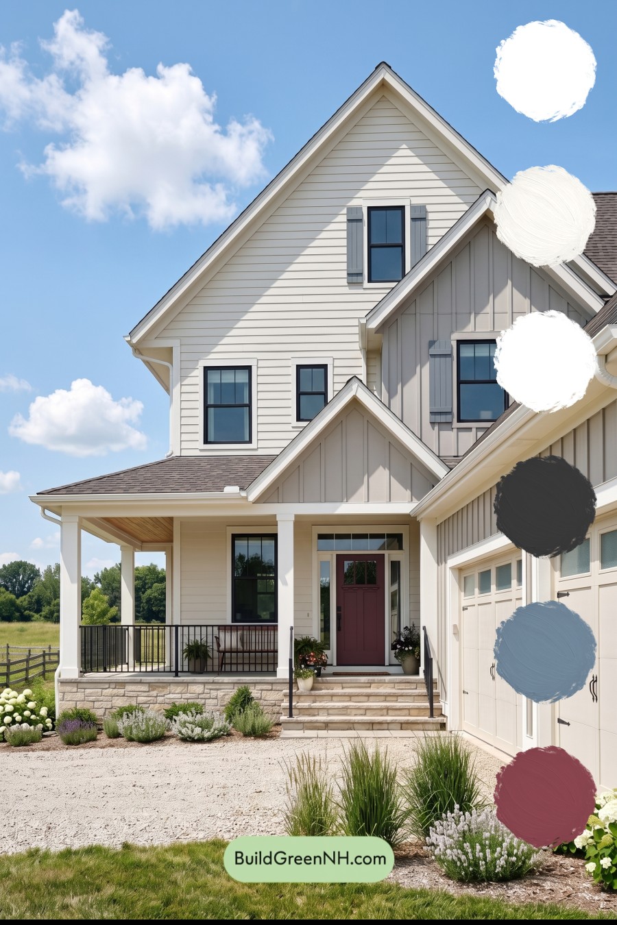 Warm Gray and Cream Farmhouse Exterior Color Scheme: Creamstone Current