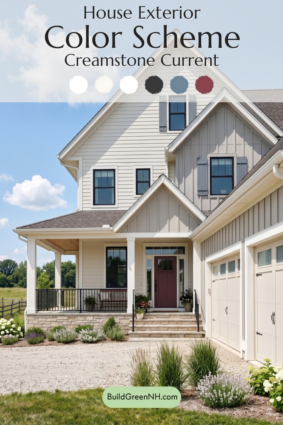 Warm Gray and Cream Farmhouse Exterior Color Scheme: Creamstone Current