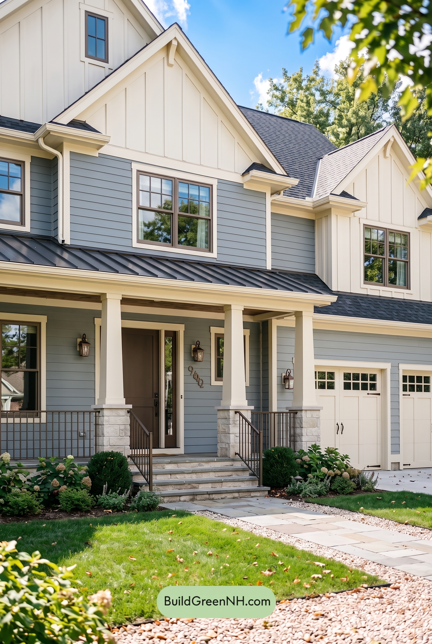Warm Gray and Cream Farmhouse Exterior Color Scheme: Dove Bronze Threshold