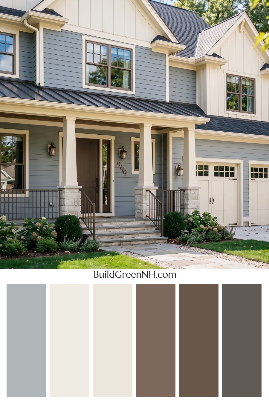 Warm Gray and Cream Farmhouse Exterior Color Scheme: Dove Bronze Threshold