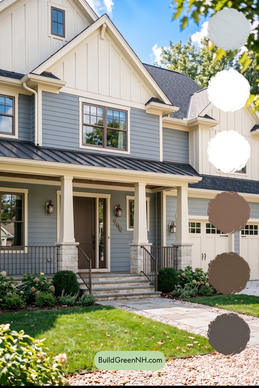 Warm Gray and Cream Farmhouse Exterior Color Scheme: Dove Bronze Threshold