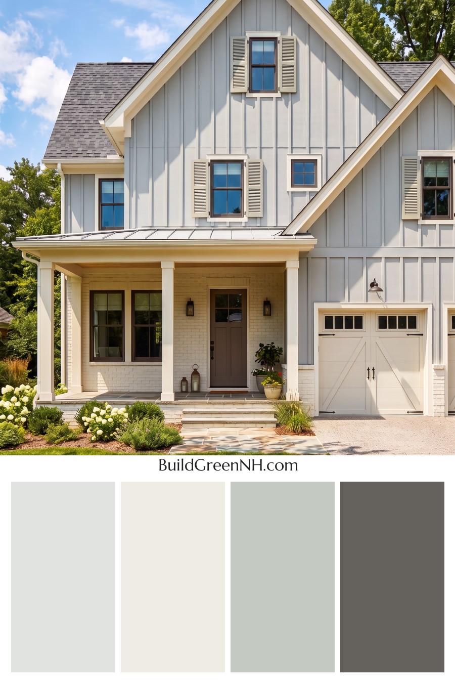 Warm Gray and Cream Farmhouse Exterior Color Scheme: Greyfield Whisper