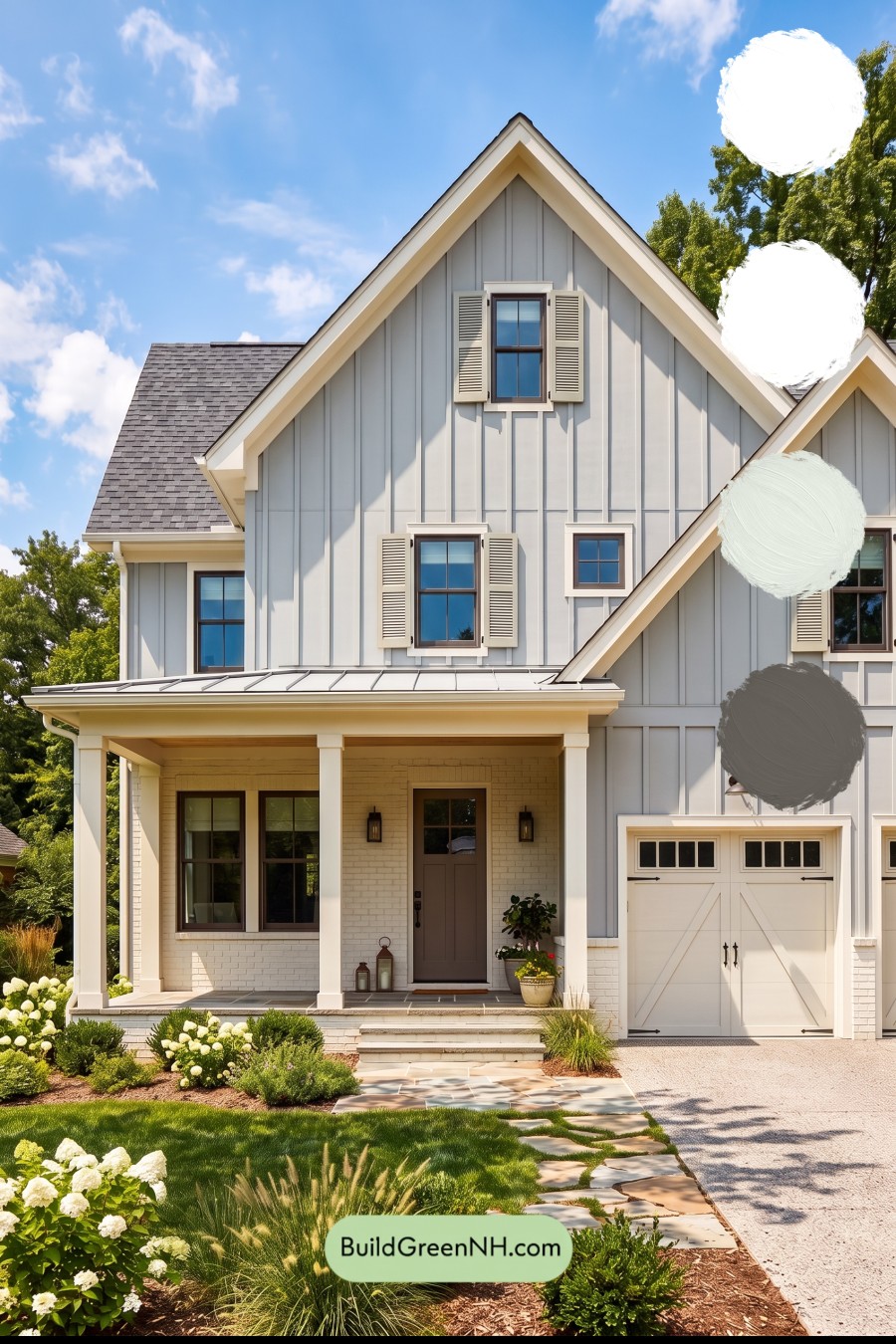 Warm Gray and Cream Farmhouse Exterior Color Scheme: Greyfield Whisper