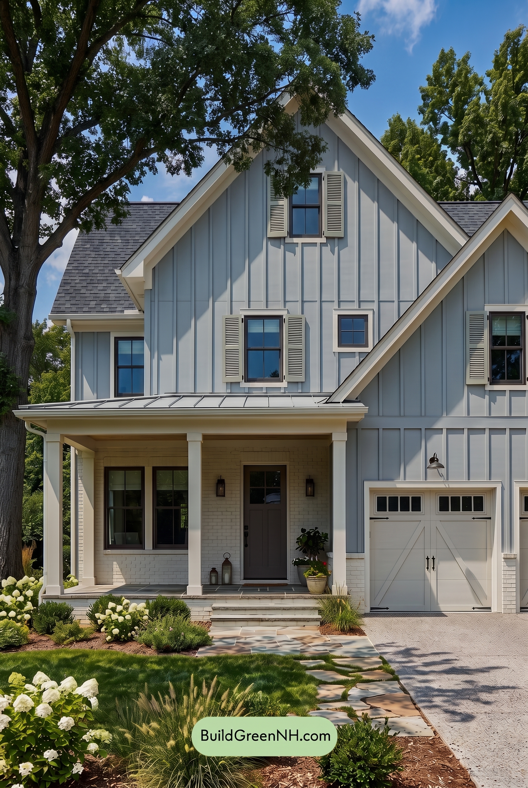 Warm Gray and Cream Farmhouse Exterior Color Scheme: Greyfield Whisper - Shade
