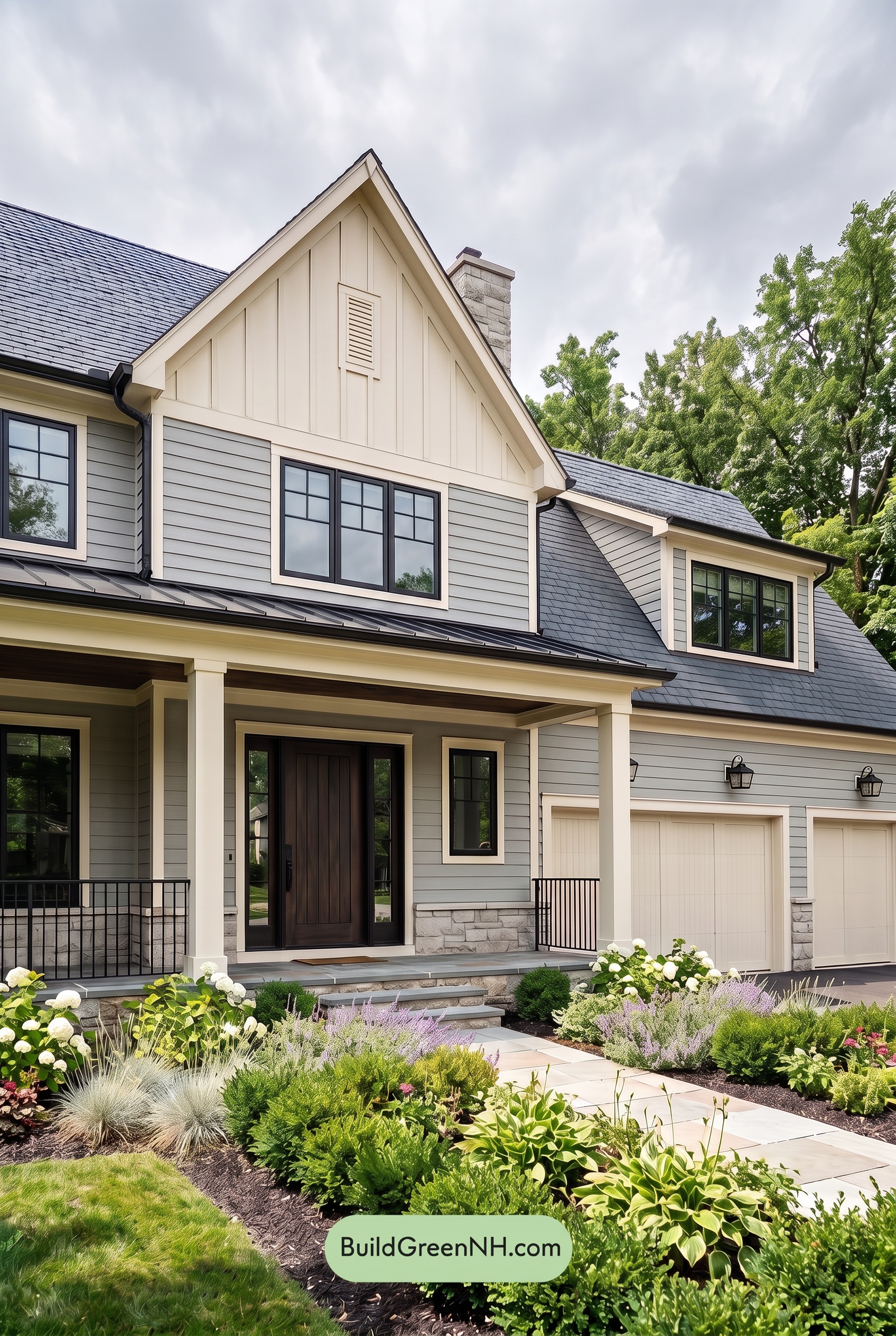 Warm Gray and Cream Farmhouse Exterior Color Scheme: Ironwood Reverie - Overcast
