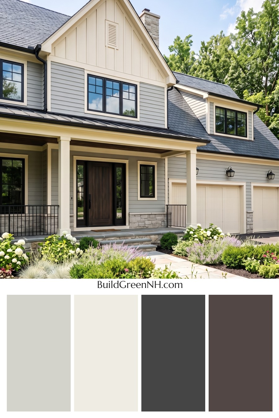 Warm Gray and Cream Farmhouse Exterior Color Scheme: Ironwood Reverie