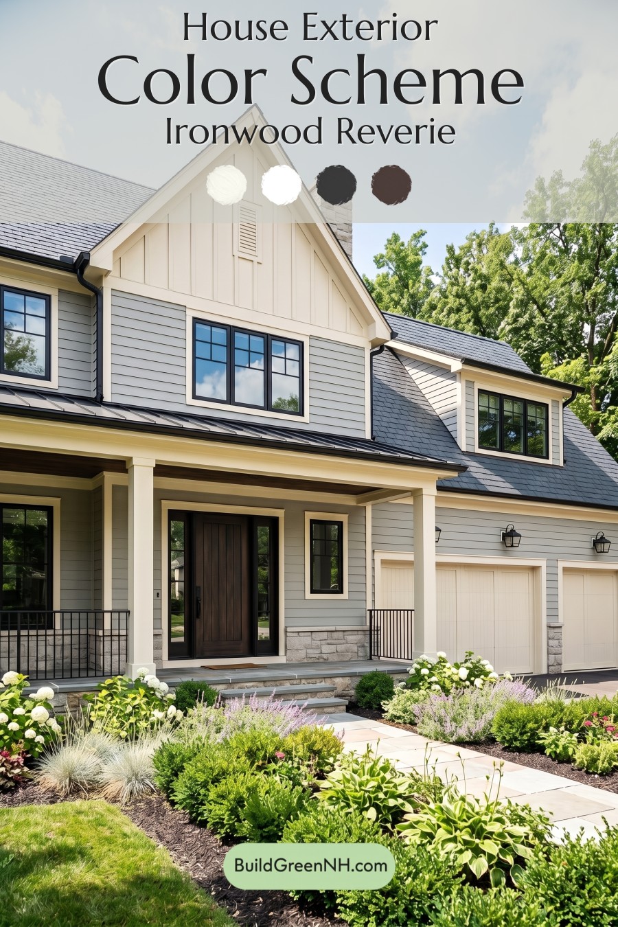 Warm Gray and Cream Farmhouse Exterior Color Scheme: Ironwood Reverie