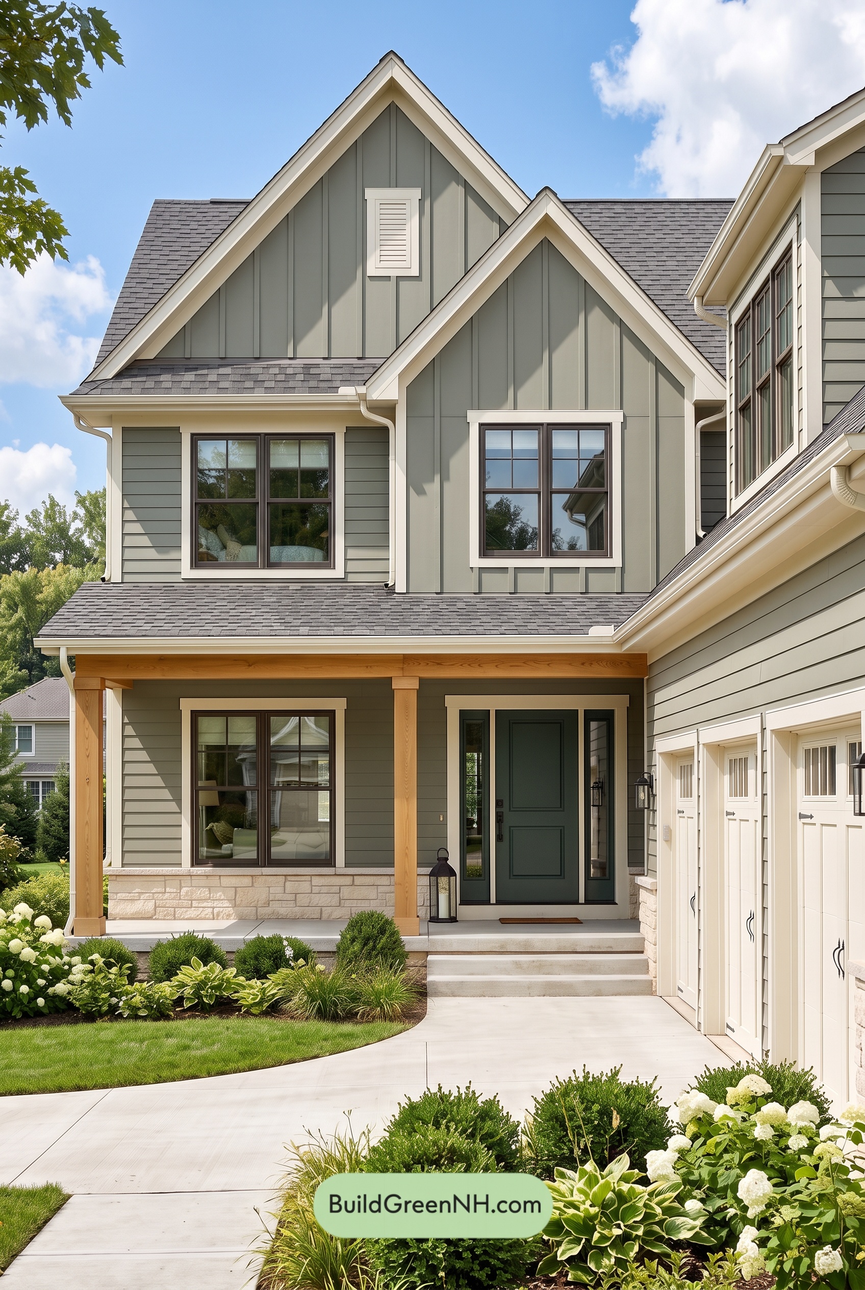 Warm Gray and Cream Farmhouse Exterior Color Scheme: Juniper Veranda