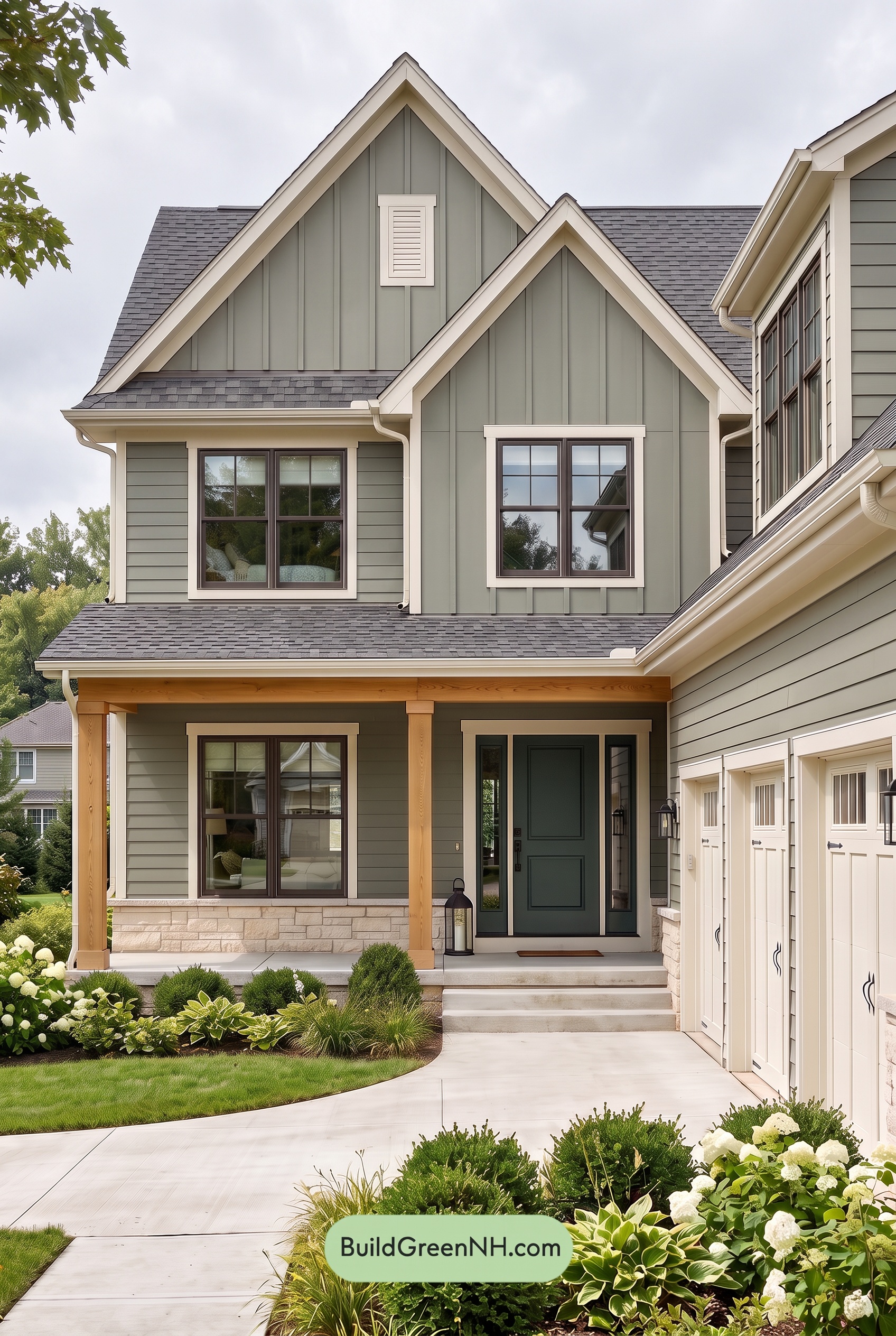 Warm Gray and Cream Farmhouse Exterior Color Scheme: Juniper Veranda - Overcast