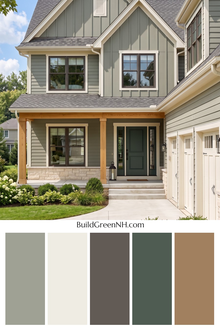 Warm Gray and Cream Farmhouse Exterior Color Scheme: Juniper Veranda
