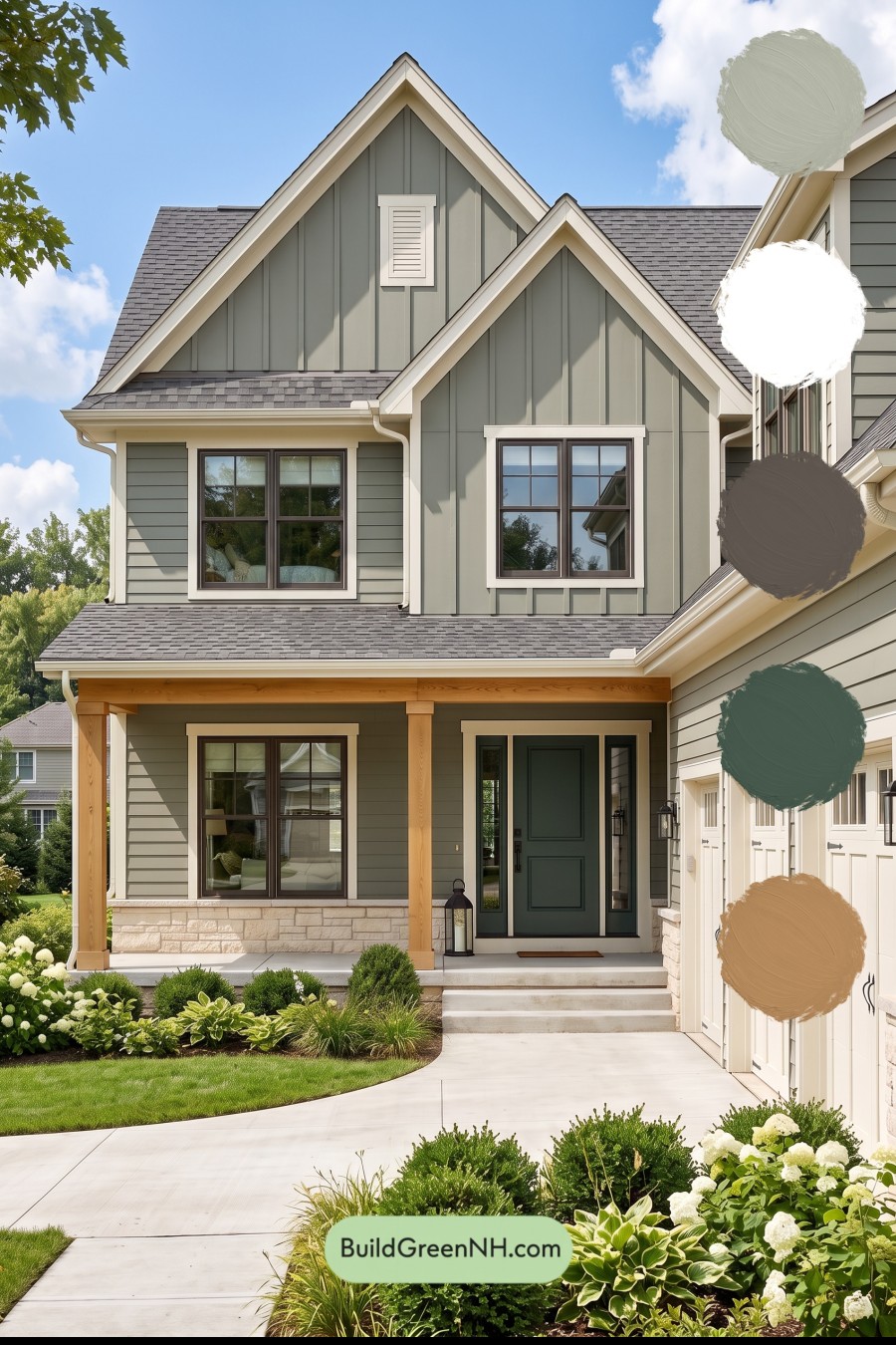 Warm Gray and Cream Farmhouse Exterior Color Scheme: Juniper Veranda