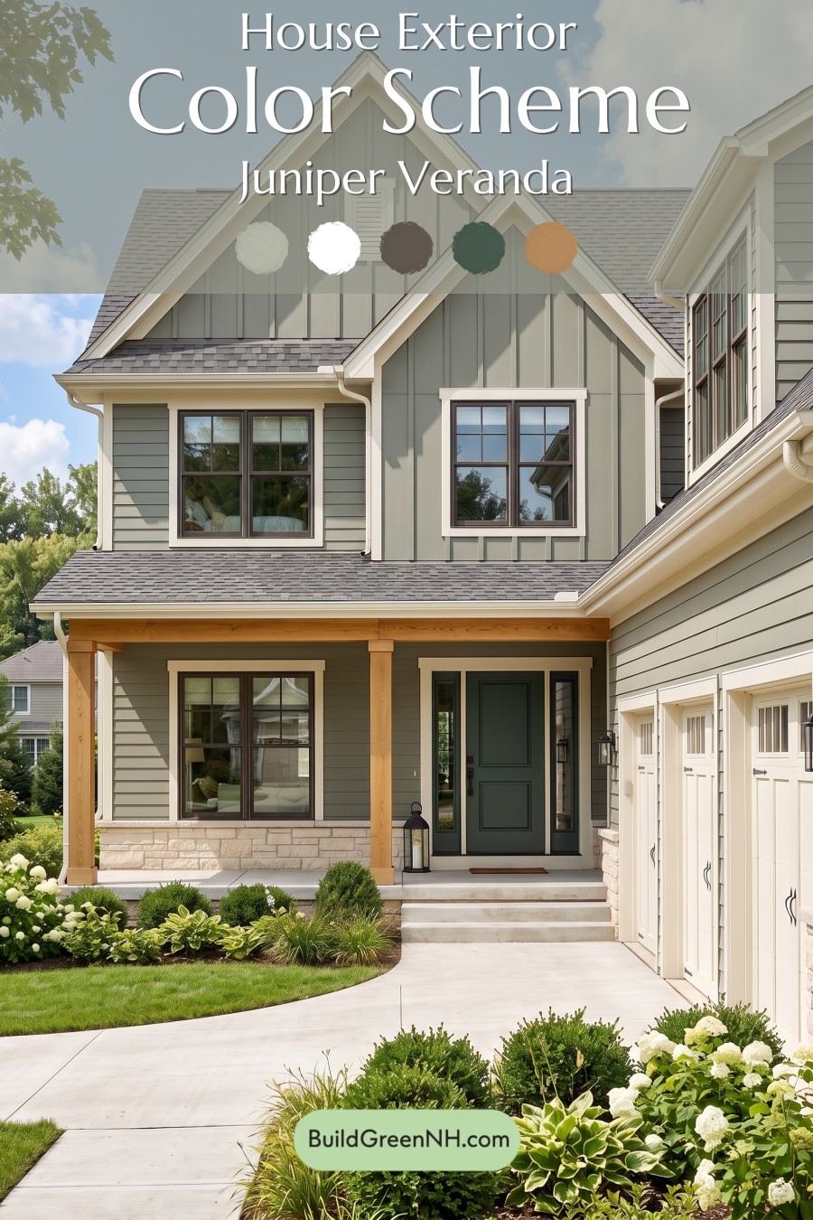 Warm Gray and Cream Farmhouse Exterior Color Scheme: Juniper Veranda