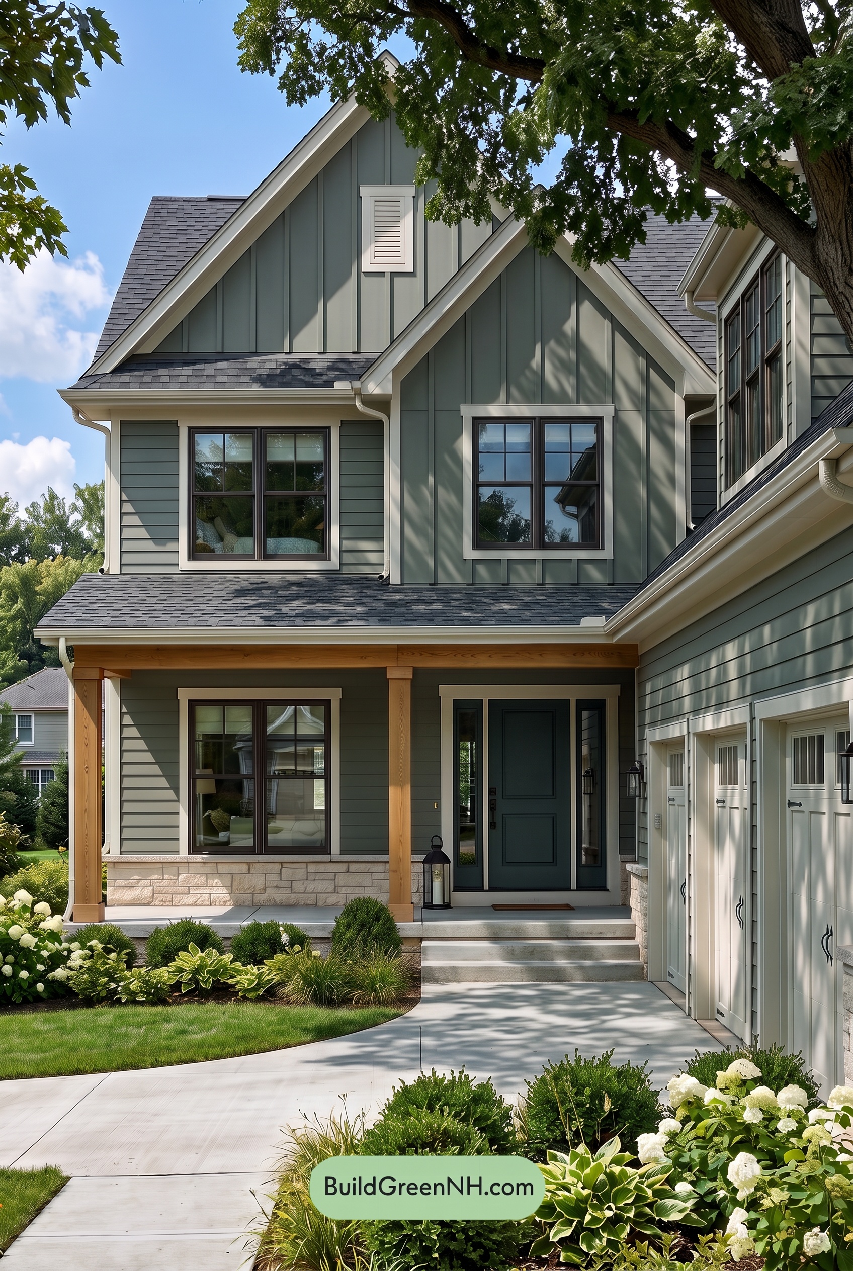 Warm Gray and Cream Farmhouse Exterior Color Scheme: Juniper Veranda - Shade