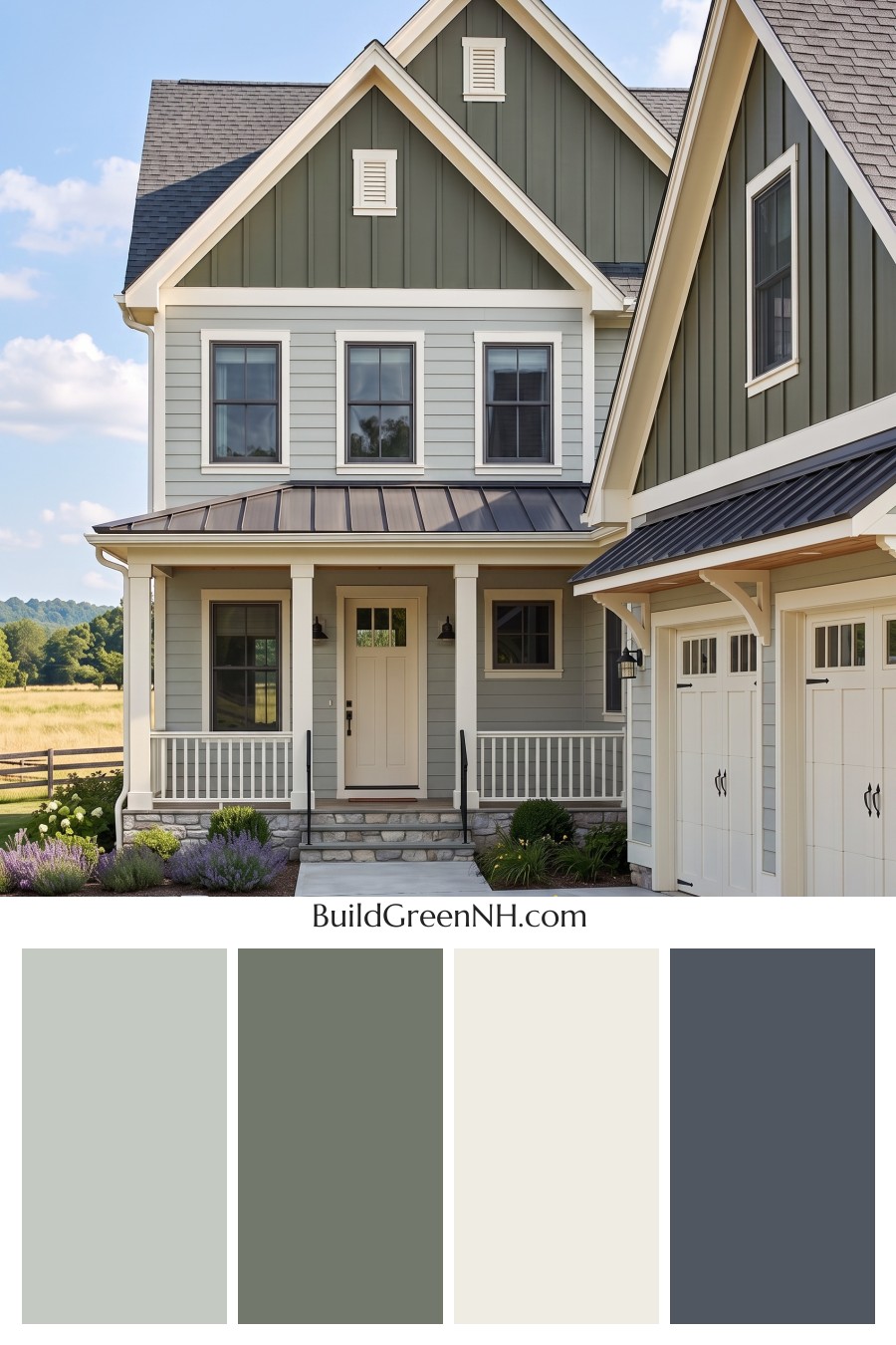 Warm Gray and Cream Farmhouse Exterior Color Scheme: Meadow Gable
