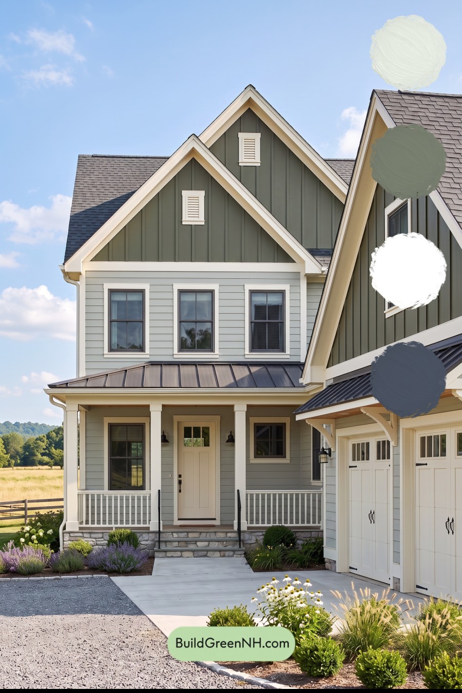 Warm Gray and Cream Farmhouse Exterior Color Scheme: Meadow Gable