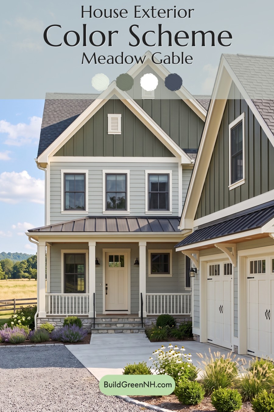 Warm Gray and Cream Farmhouse Exterior Color Scheme: Meadow Gable