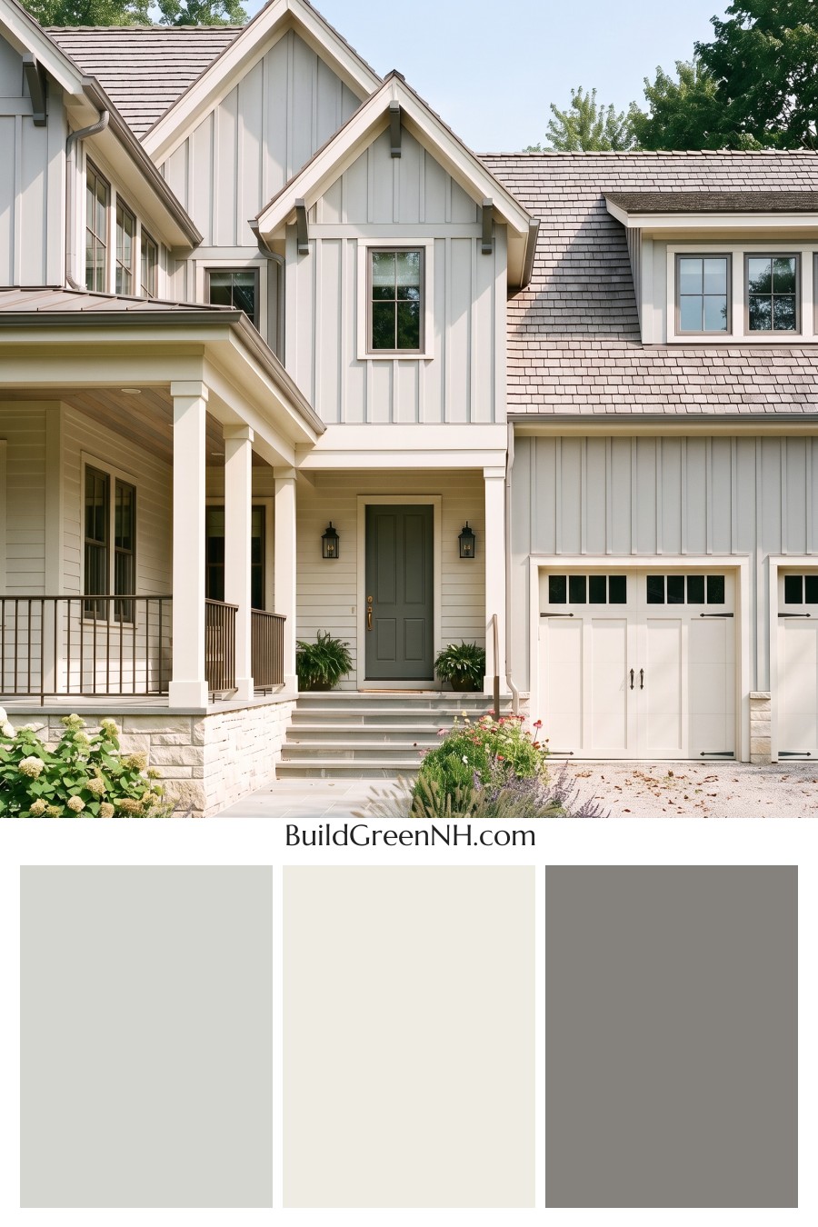 Warm Gray and Cream Farmhouse Exterior Color Scheme: Mist Cream Haven