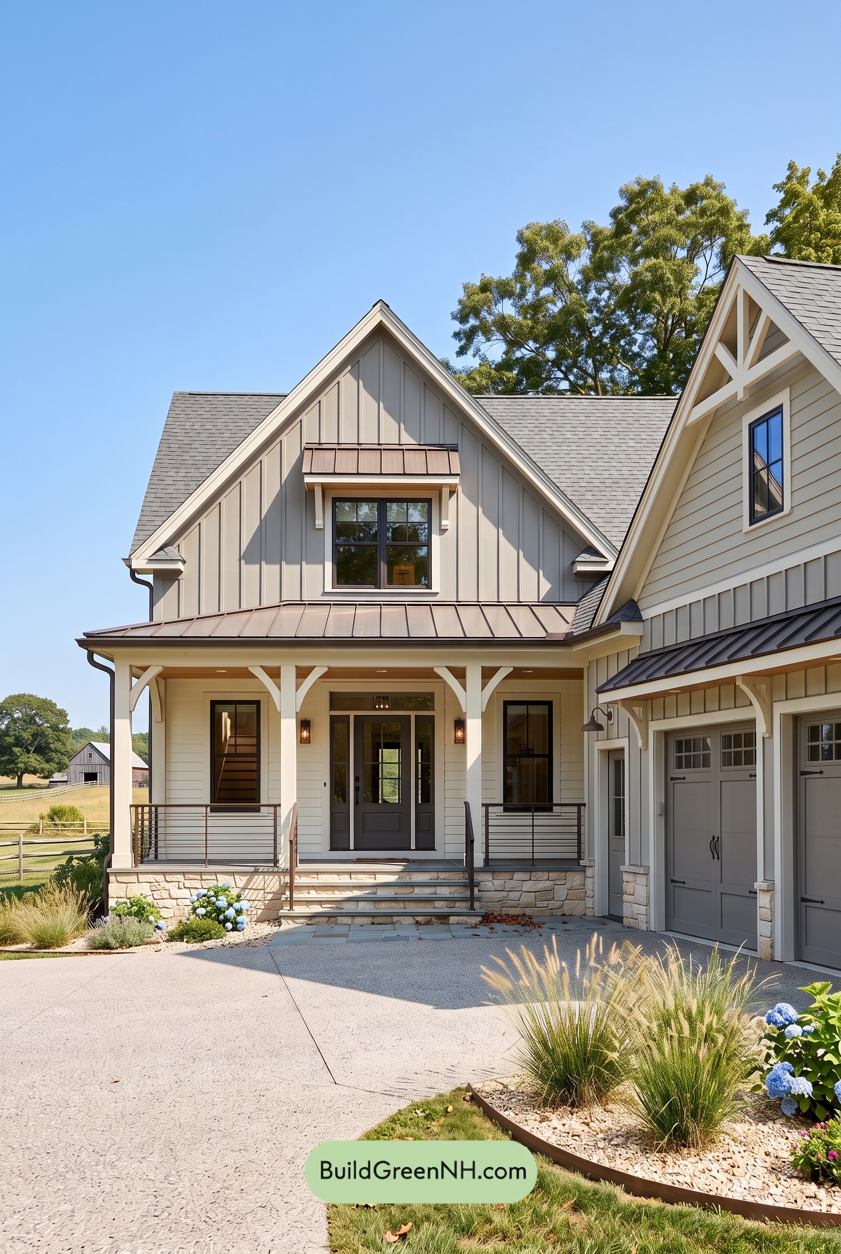 Warm Gray and Cream Farmhouse Exterior Color Scheme: Pewter Cream Ember