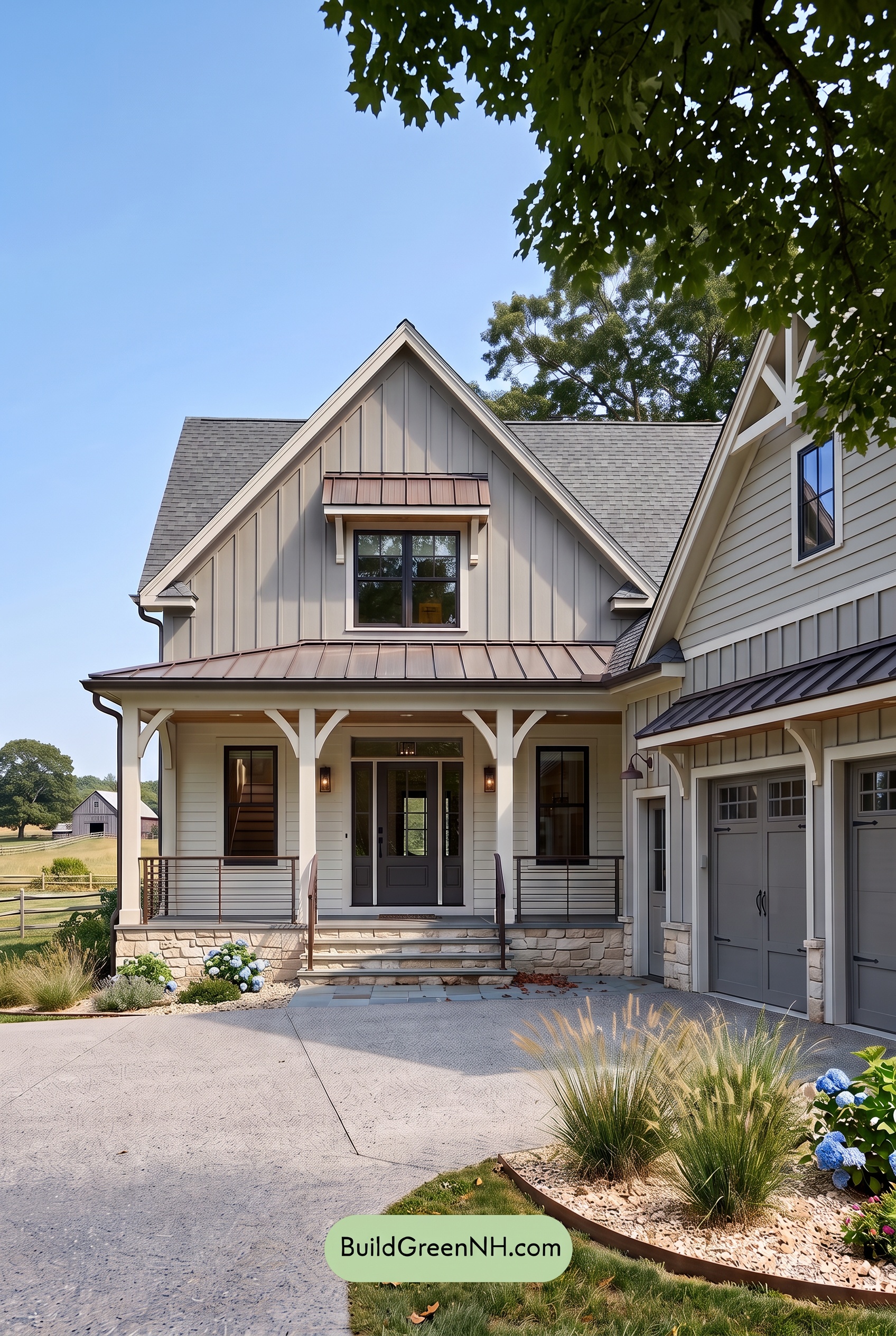 Warm Gray and Cream Farmhouse Exterior Color Scheme: Pewter Cream Ember - Shade