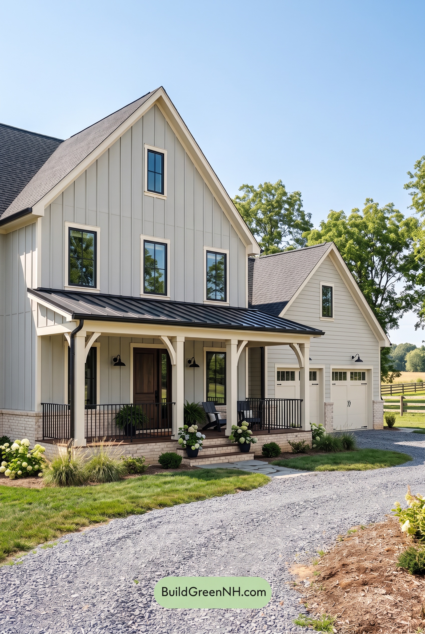Warm Gray and Cream Farmhouse Exterior Color Scheme: Quiet Hearthline