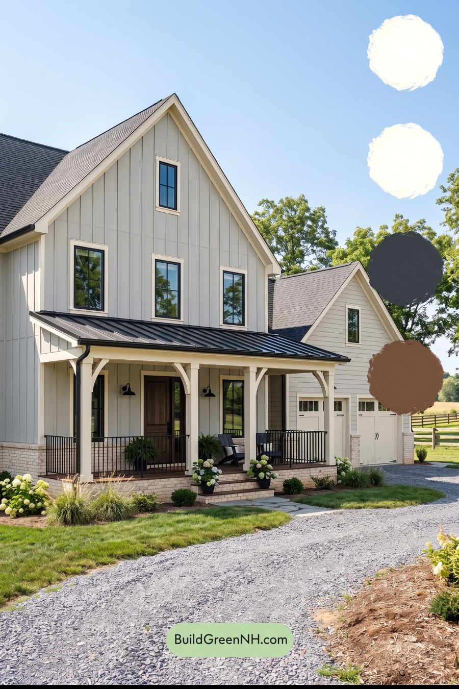 Warm Gray and Cream Farmhouse Exterior Color Scheme: Quiet Hearthline