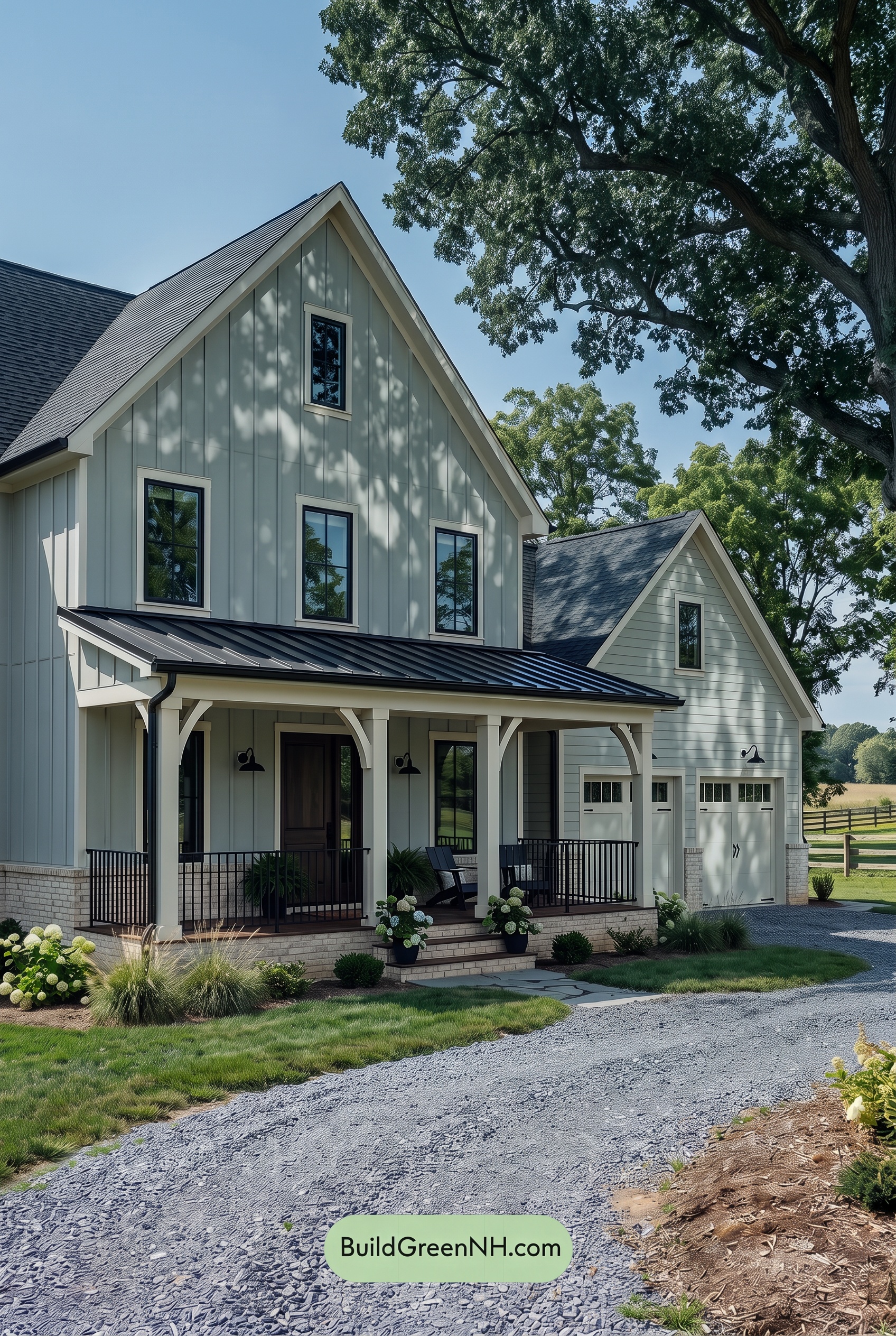 Warm Gray and Cream Farmhouse Exterior Color Scheme: Quiet Hearthline - Shade