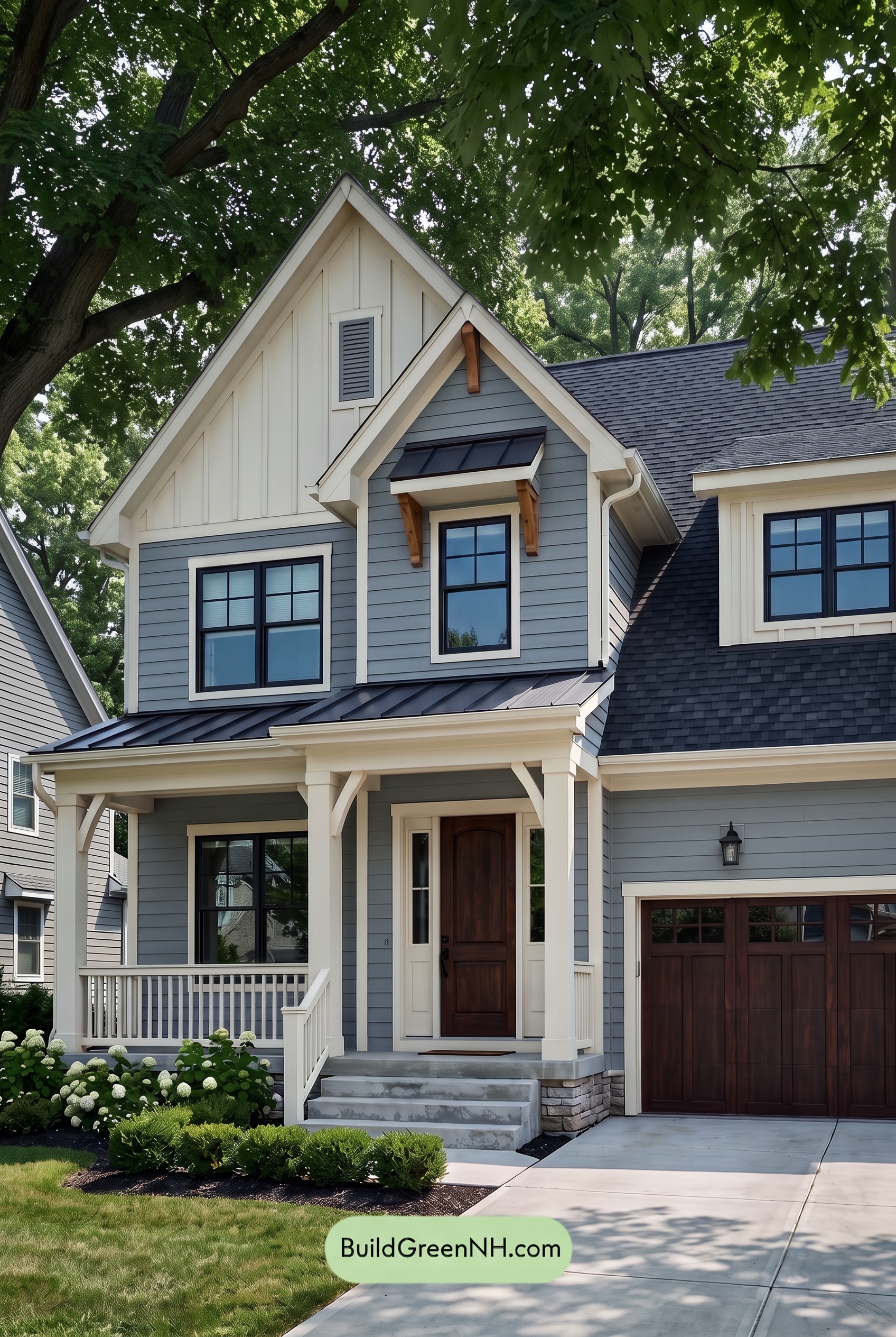 Warm Gray and Cream Farmhouse Exterior Color Scheme: Silver Porch Glow - Shade