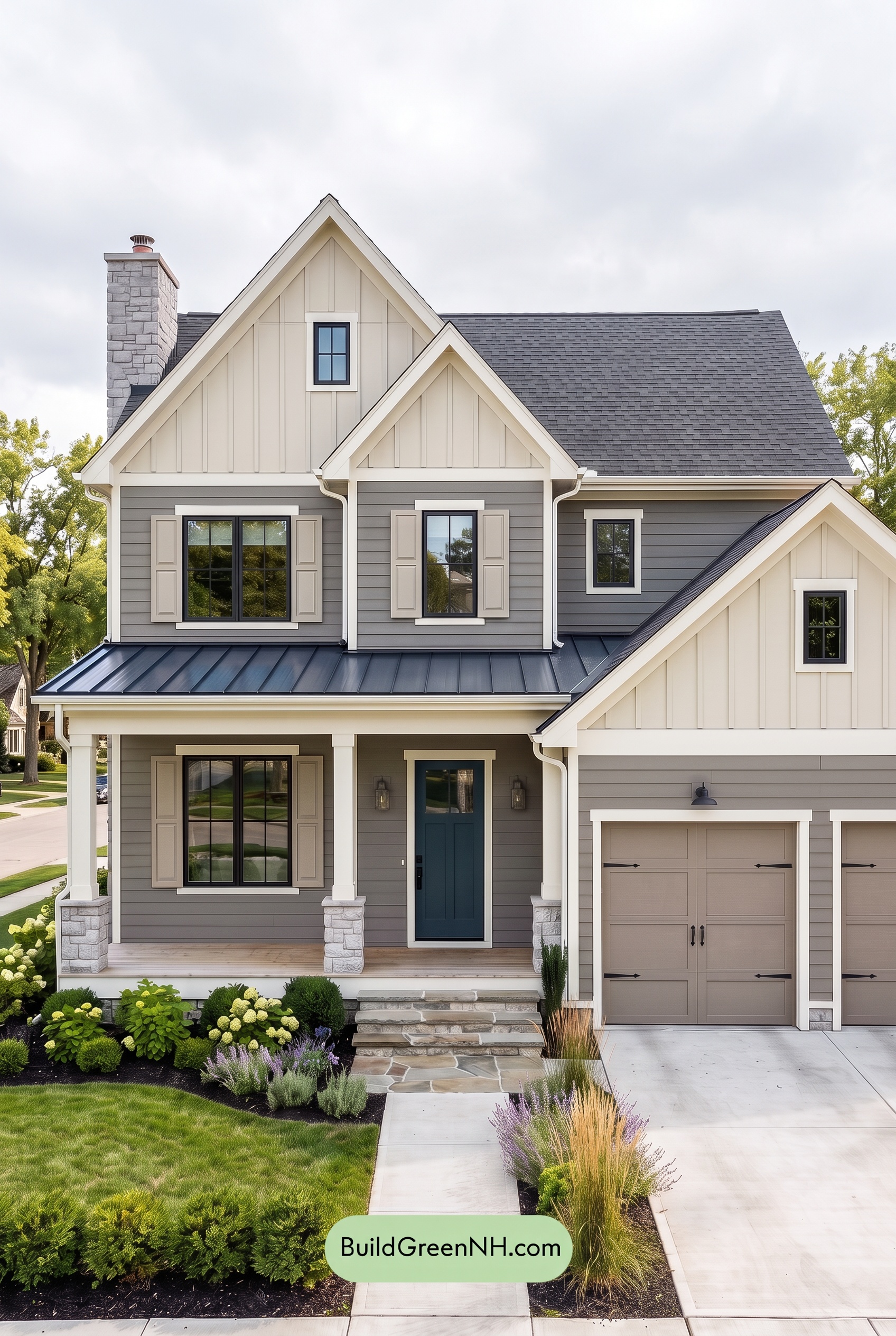 Warm Gray and Cream Farmhouse Exterior Color Scheme: Slate Apron - Overcast