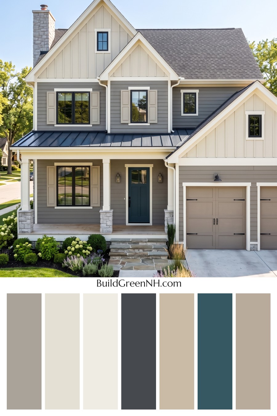Warm Gray and Cream Farmhouse Exterior Color Scheme: Slate Apron