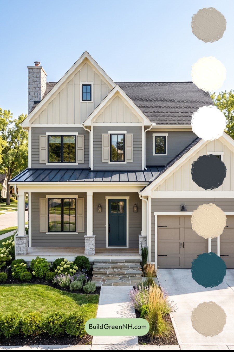 Warm Gray and Cream Farmhouse Exterior Color Scheme: Slate Apron