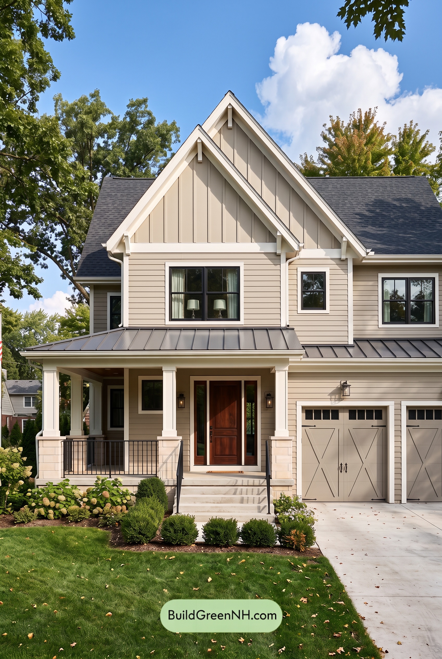 Warm Gray and Cream Farmhouse Exterior Color Scheme: Taupe Lantern