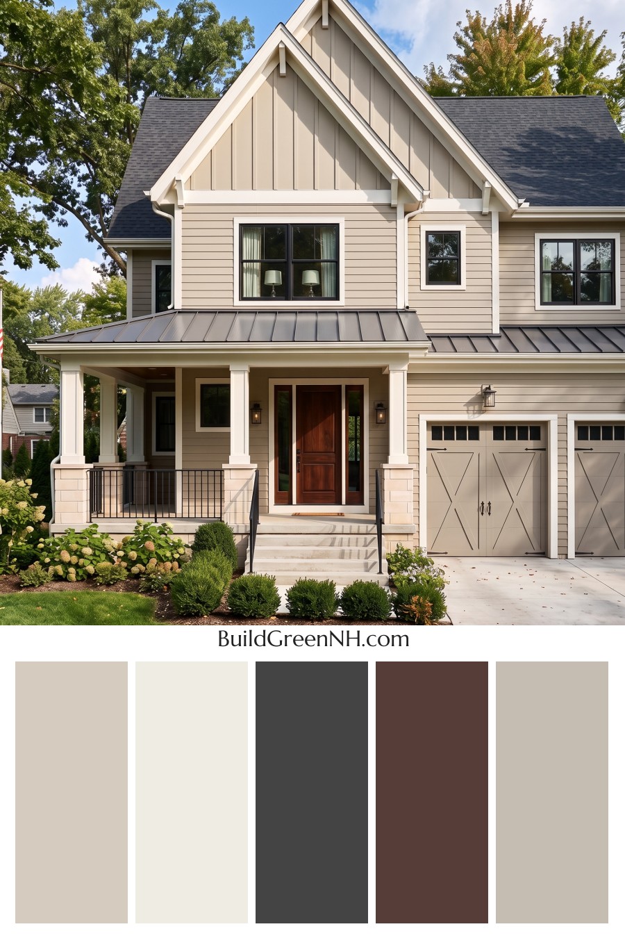 Warm Gray and Cream Farmhouse Exterior Color Scheme: Taupe Lantern