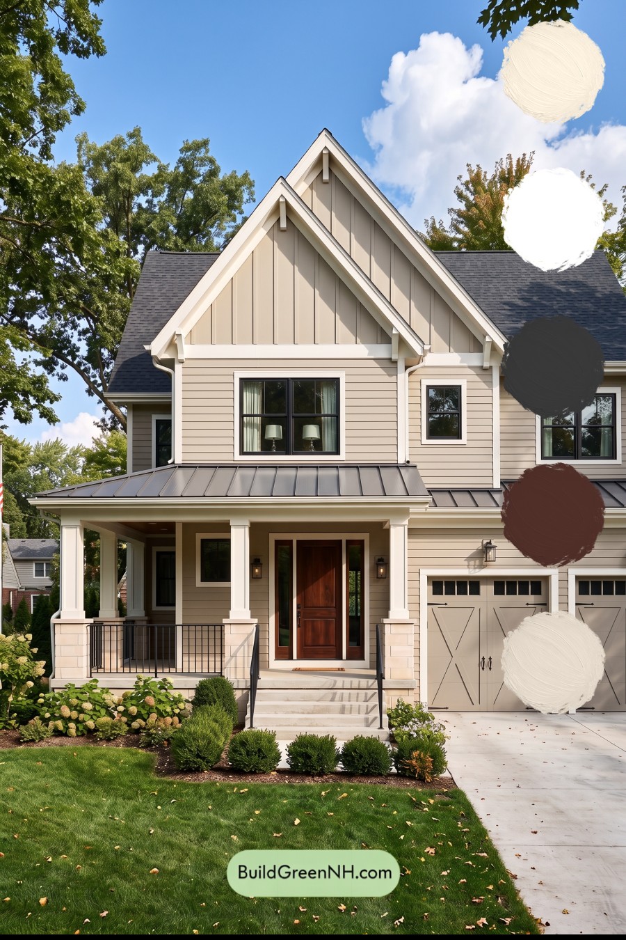 Warm Gray and Cream Farmhouse Exterior Color Scheme: Taupe Lantern