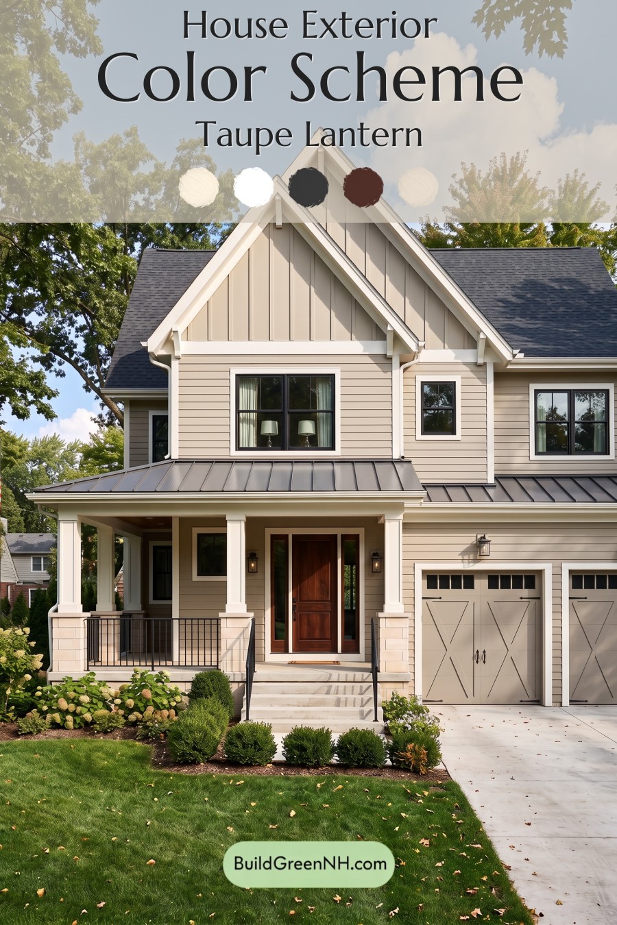 Warm Gray and Cream Farmhouse Exterior Color Scheme: Taupe Lantern