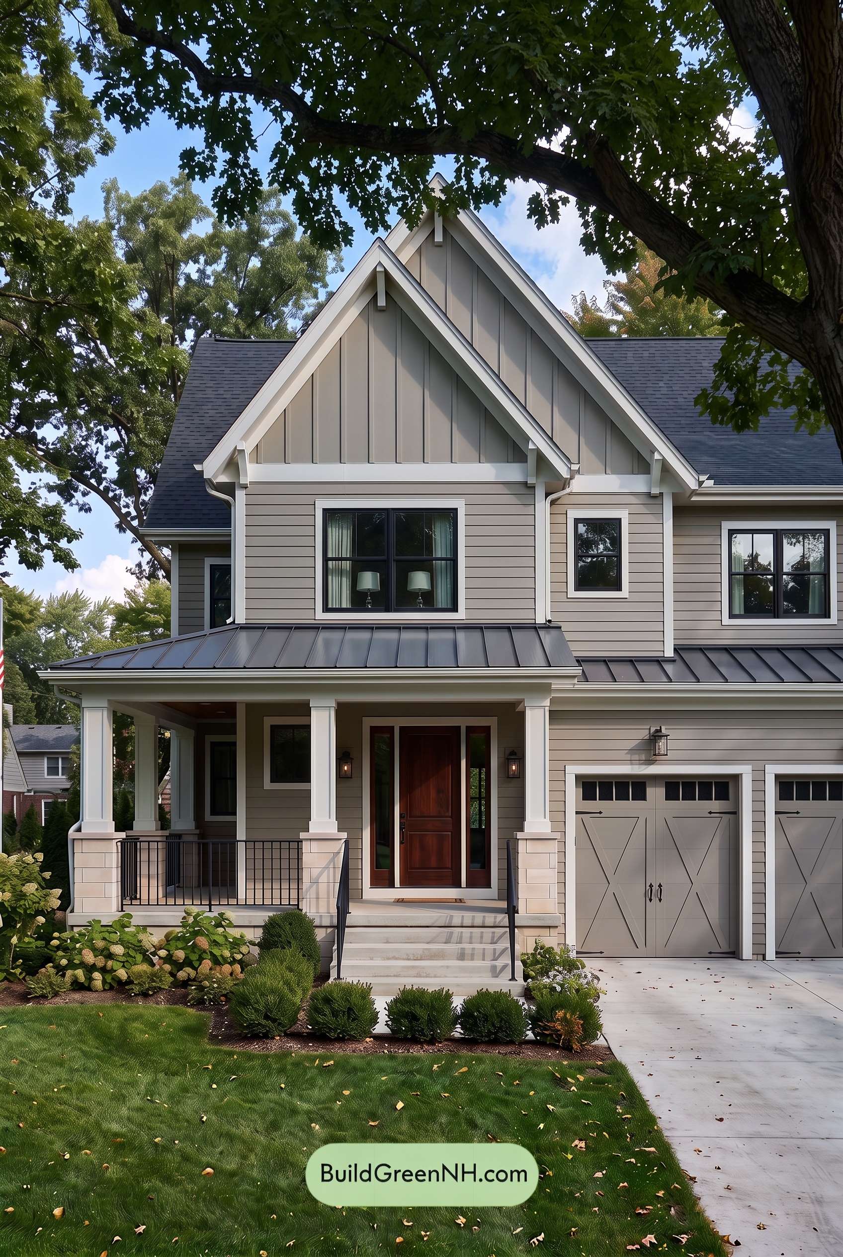 Warm Gray and Cream Farmhouse Exterior Color Scheme: Taupe Lantern - Shade