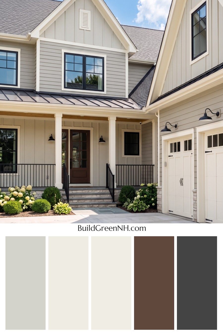 Warm Gray and Cream Farmhouse Exterior Color Scheme: Velvet Gable