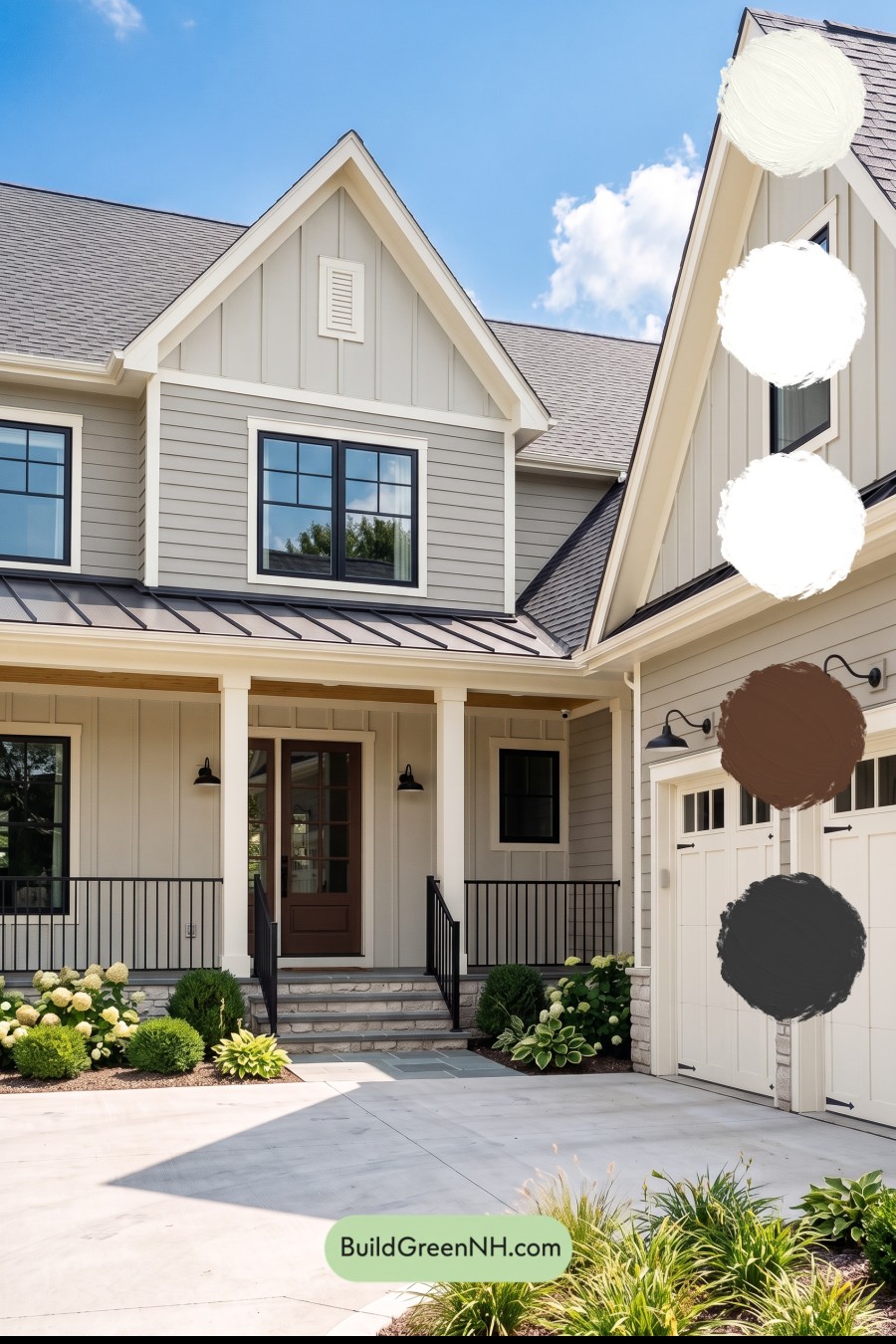 Warm Gray and Cream Farmhouse Exterior Color Scheme: Velvet Gable