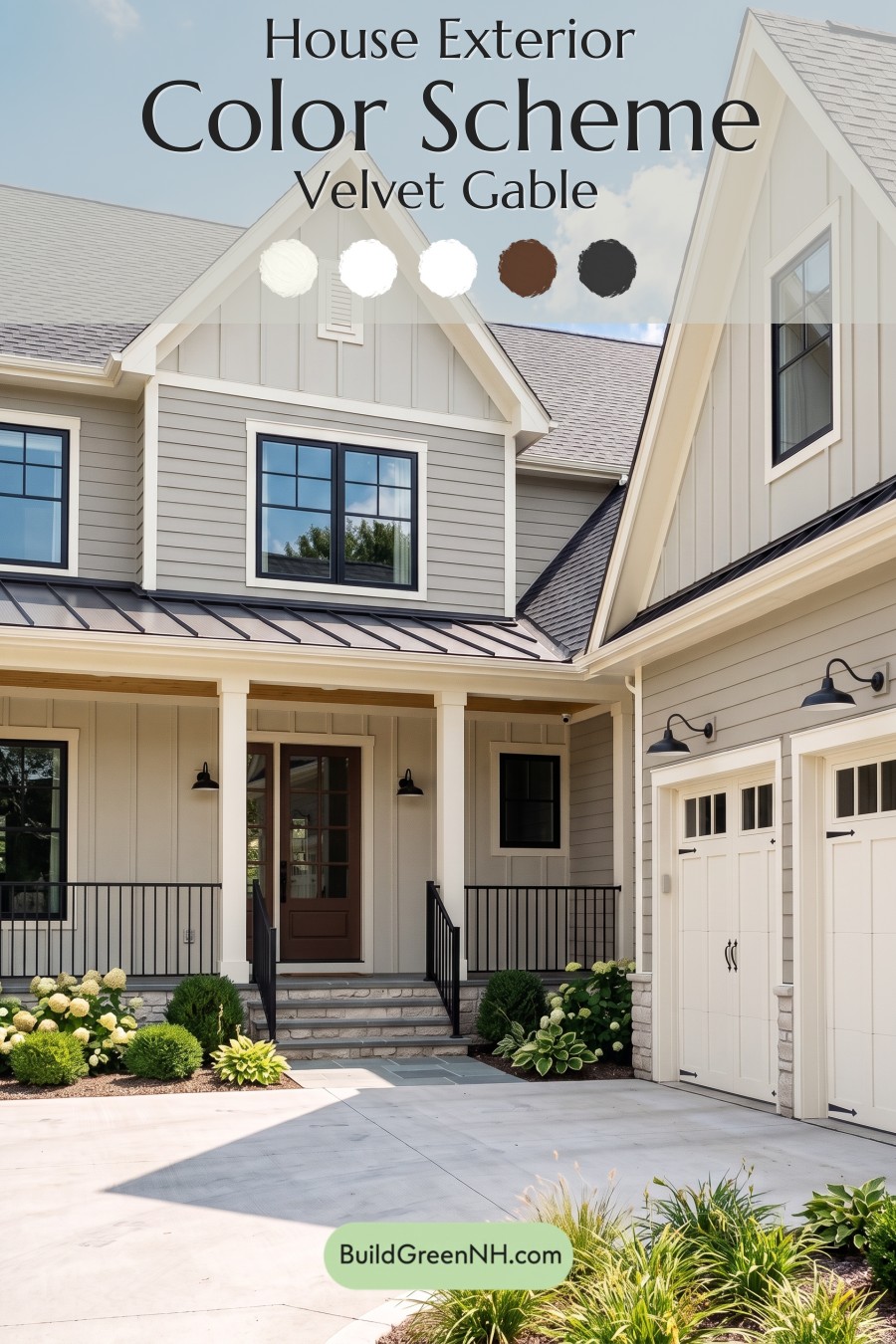 Warm Gray and Cream Farmhouse Exterior Color Scheme: Velvet Gable