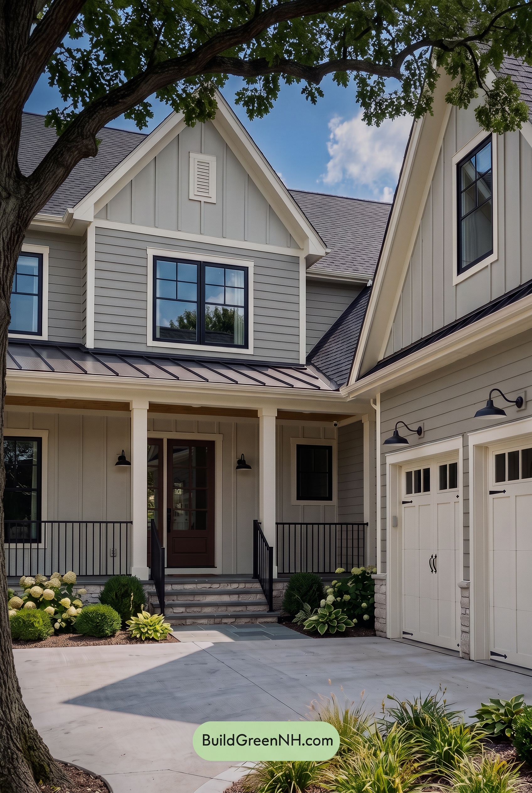 Warm Gray and Cream Farmhouse Exterior Color Scheme: Velvet Gable - Shade