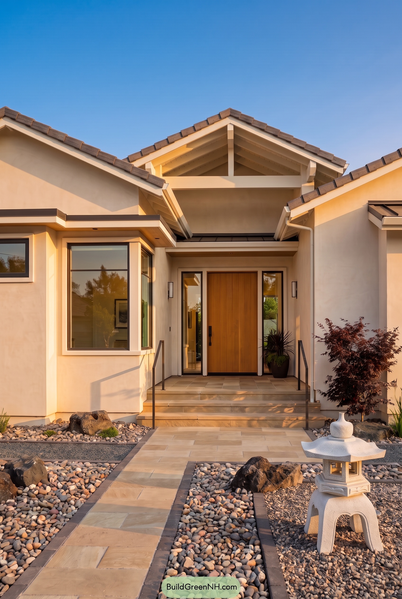 White Stucco House Exterior Color Scheme: Zen Inspired Modern Stucco - Golden Hour