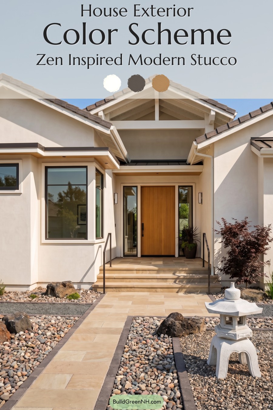 White Stucco House Exterior Color Scheme: Zen Inspired Modern Stucco