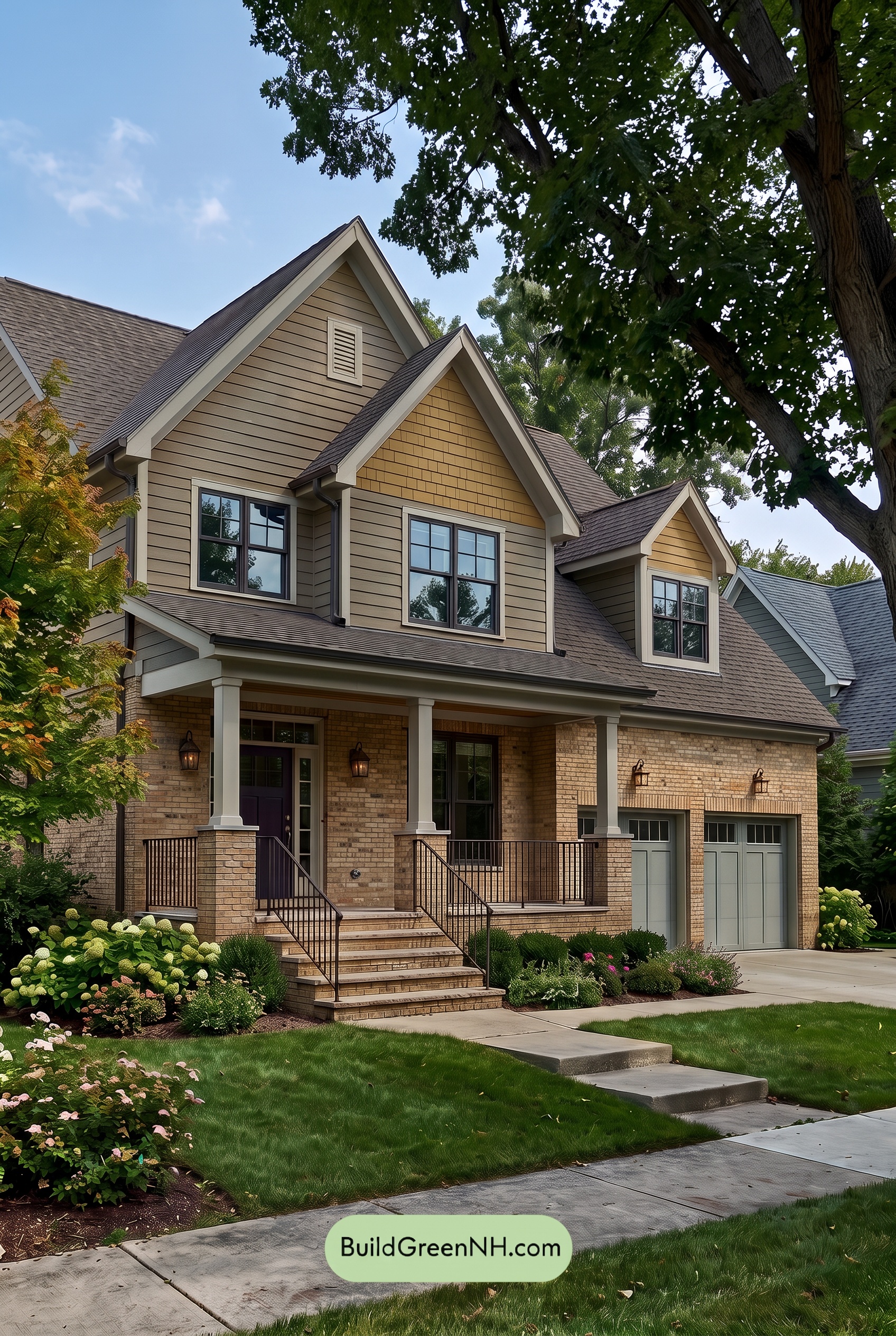 Yellow Brick House Exterior Color Scheme: Amber Veranda - Shade