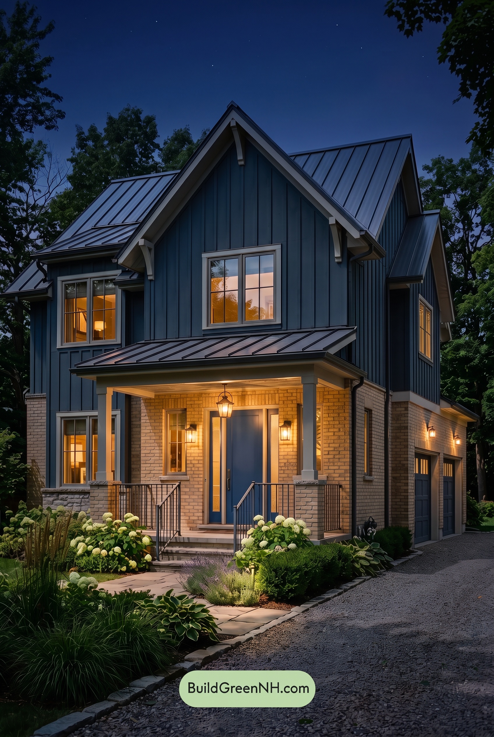 Yellow Brick House Exterior Color Scheme: Bluebell Masonry Quiet - Nighttime