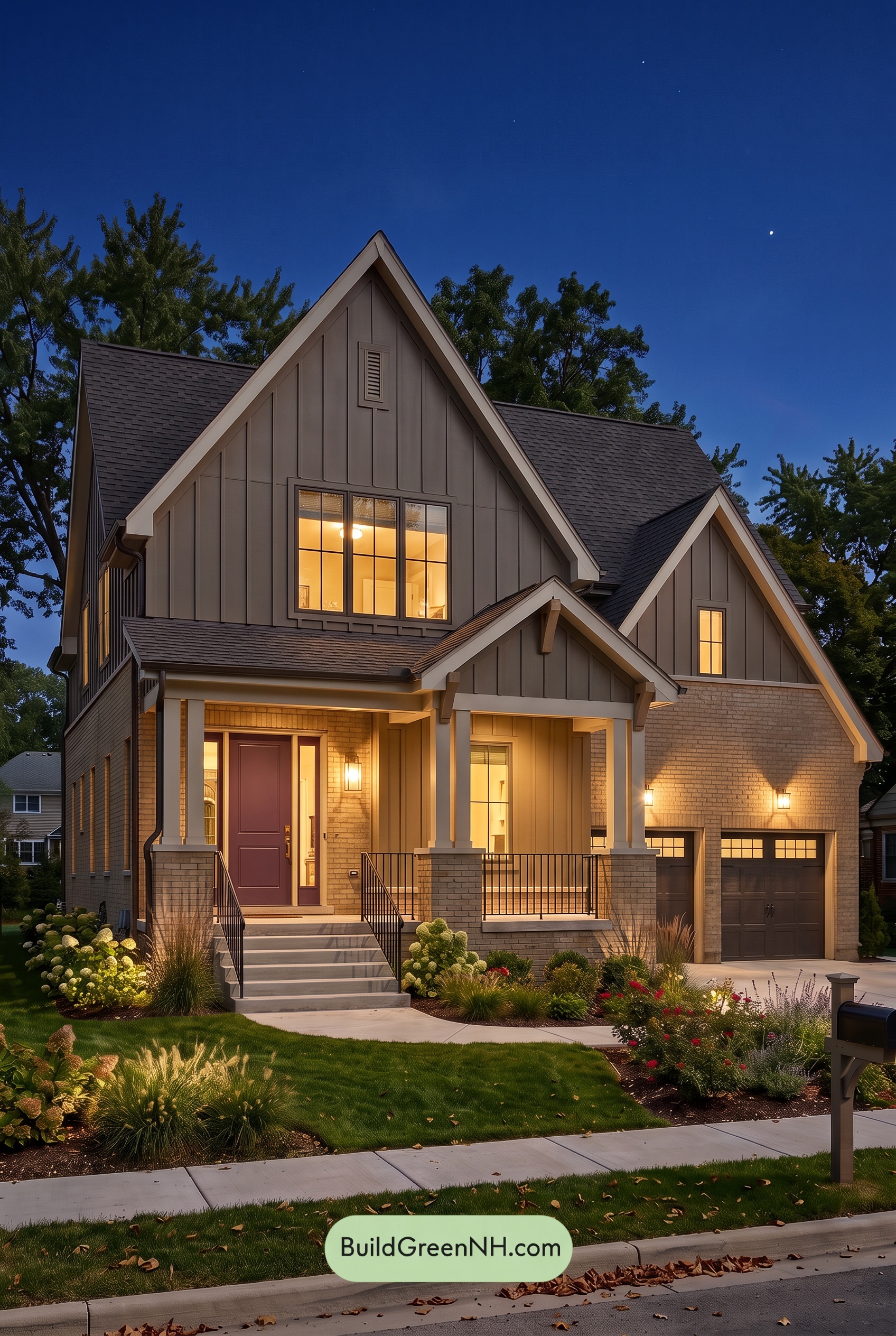 Yellow Brick House Exterior Color Scheme: Brasswood Reverie - Nighttime