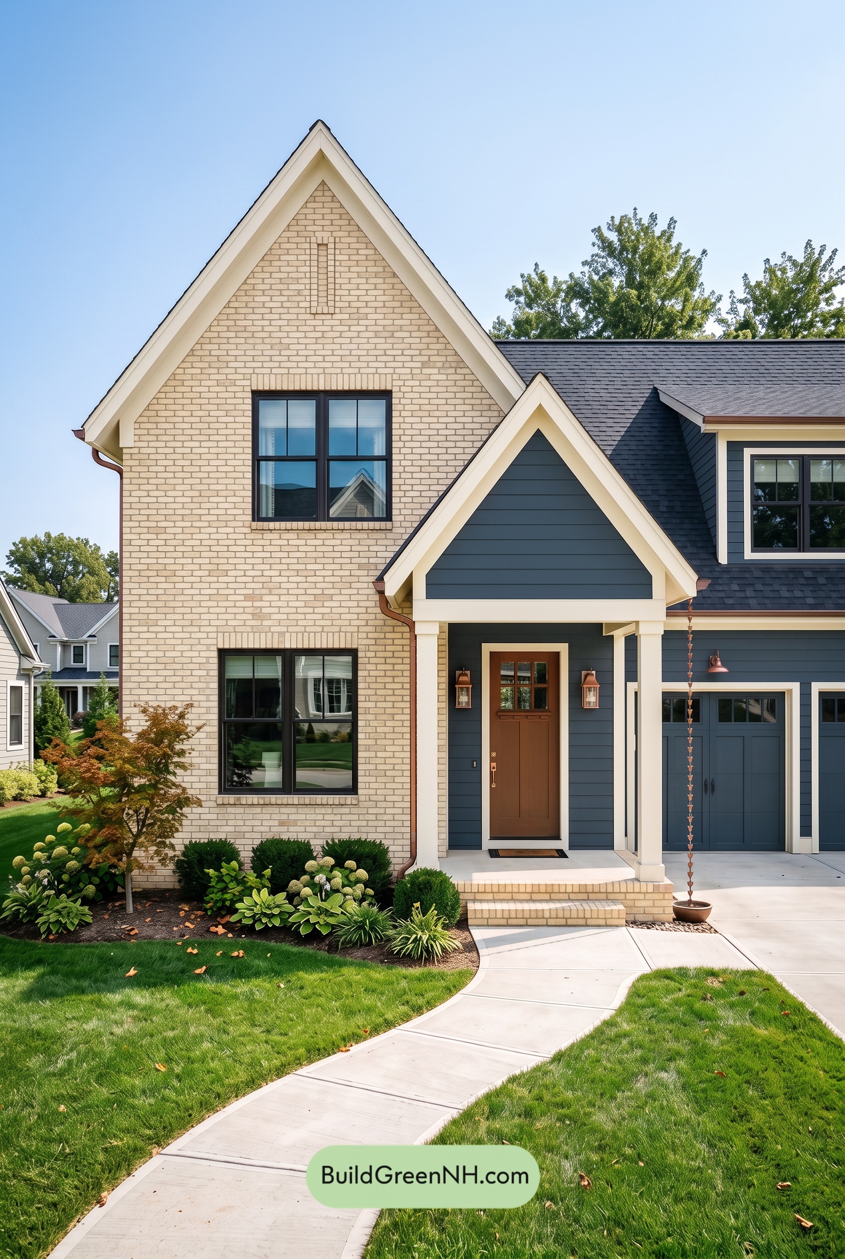 Yellow Brick House Exterior Color Scheme: Cobalt Hearth Crest