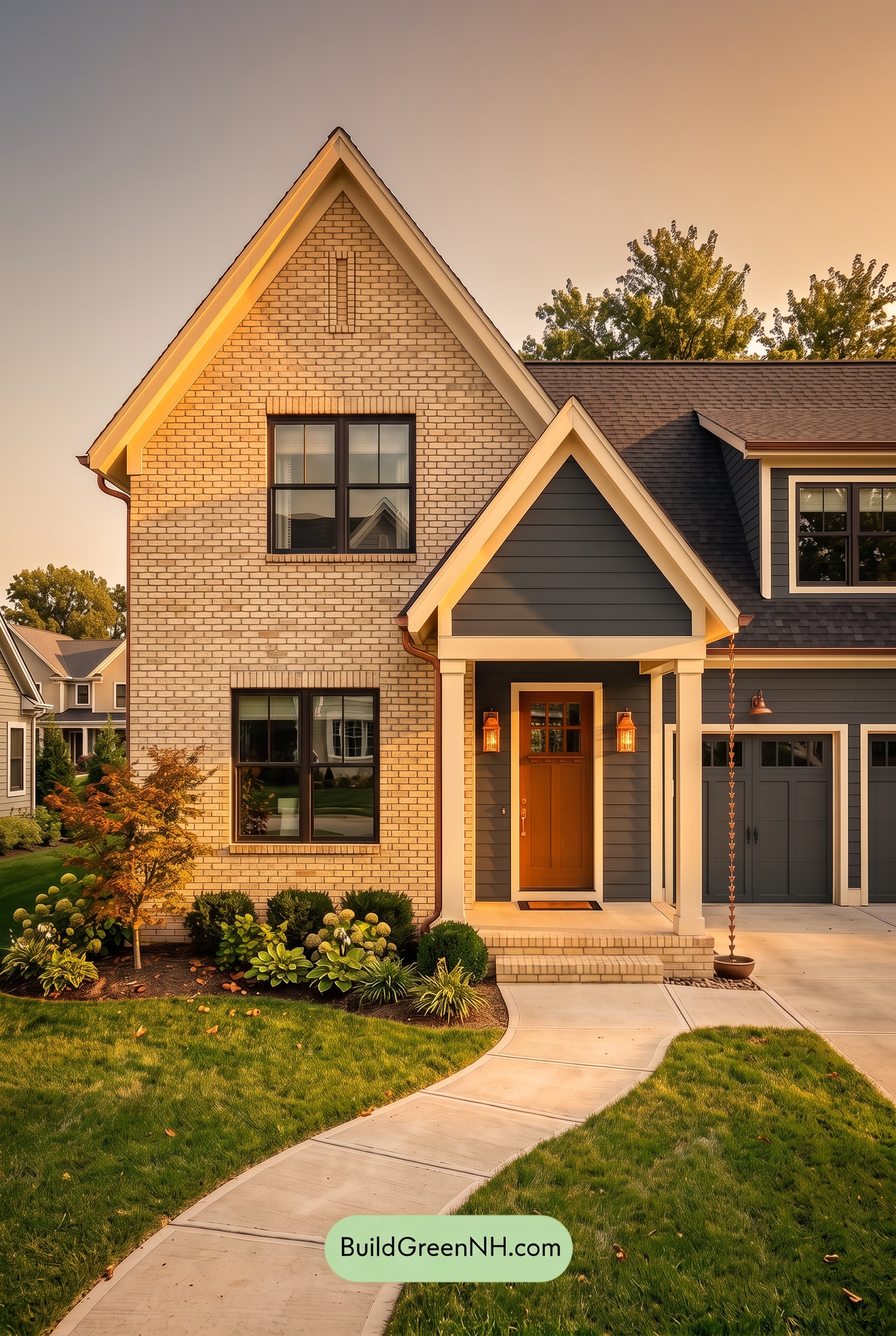 Yellow Brick House Exterior Color Scheme: Cobalt Hearth Crest - Golden Hour