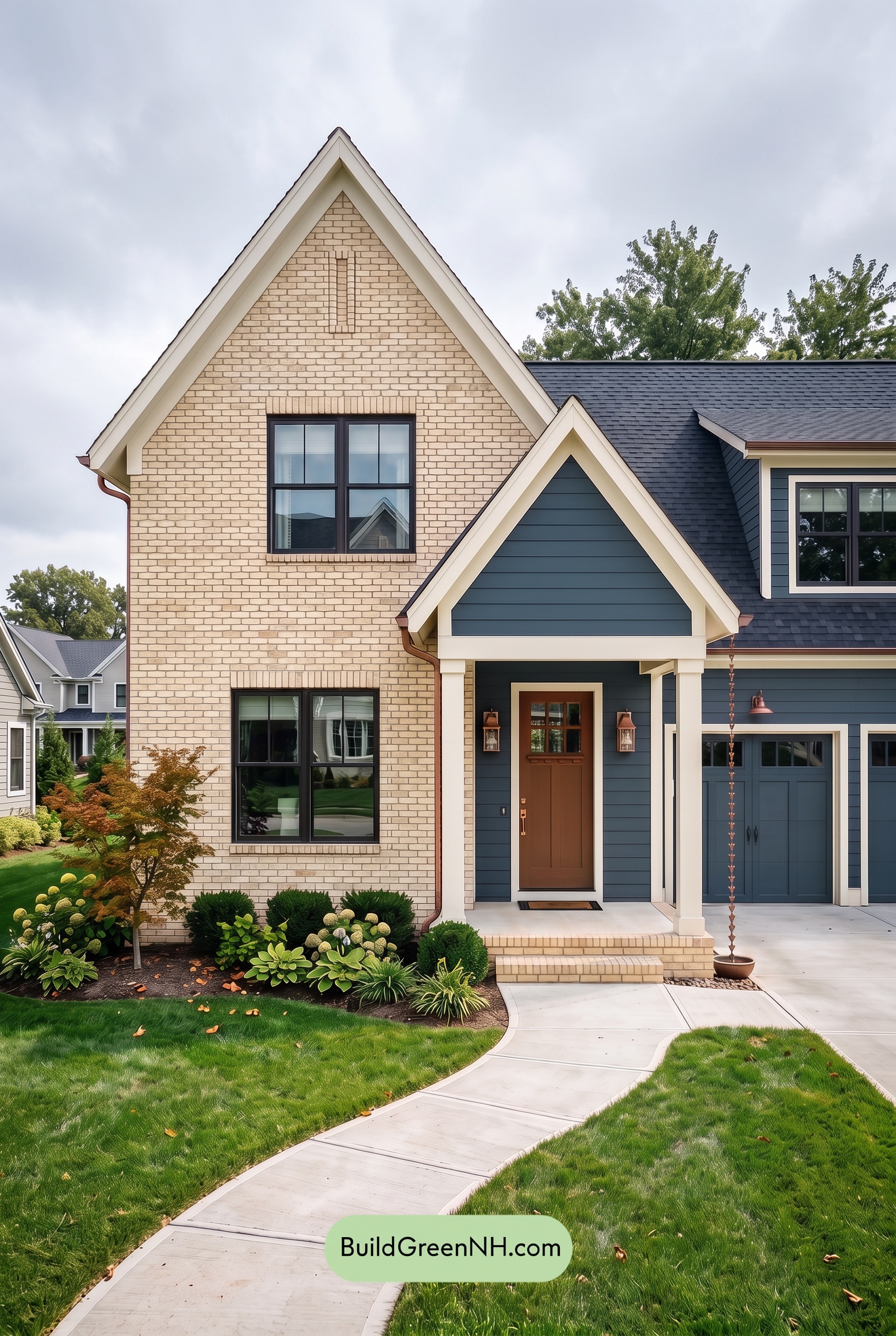 Yellow Brick House Exterior Color Scheme: Cobalt Hearth Crest - Overcast
