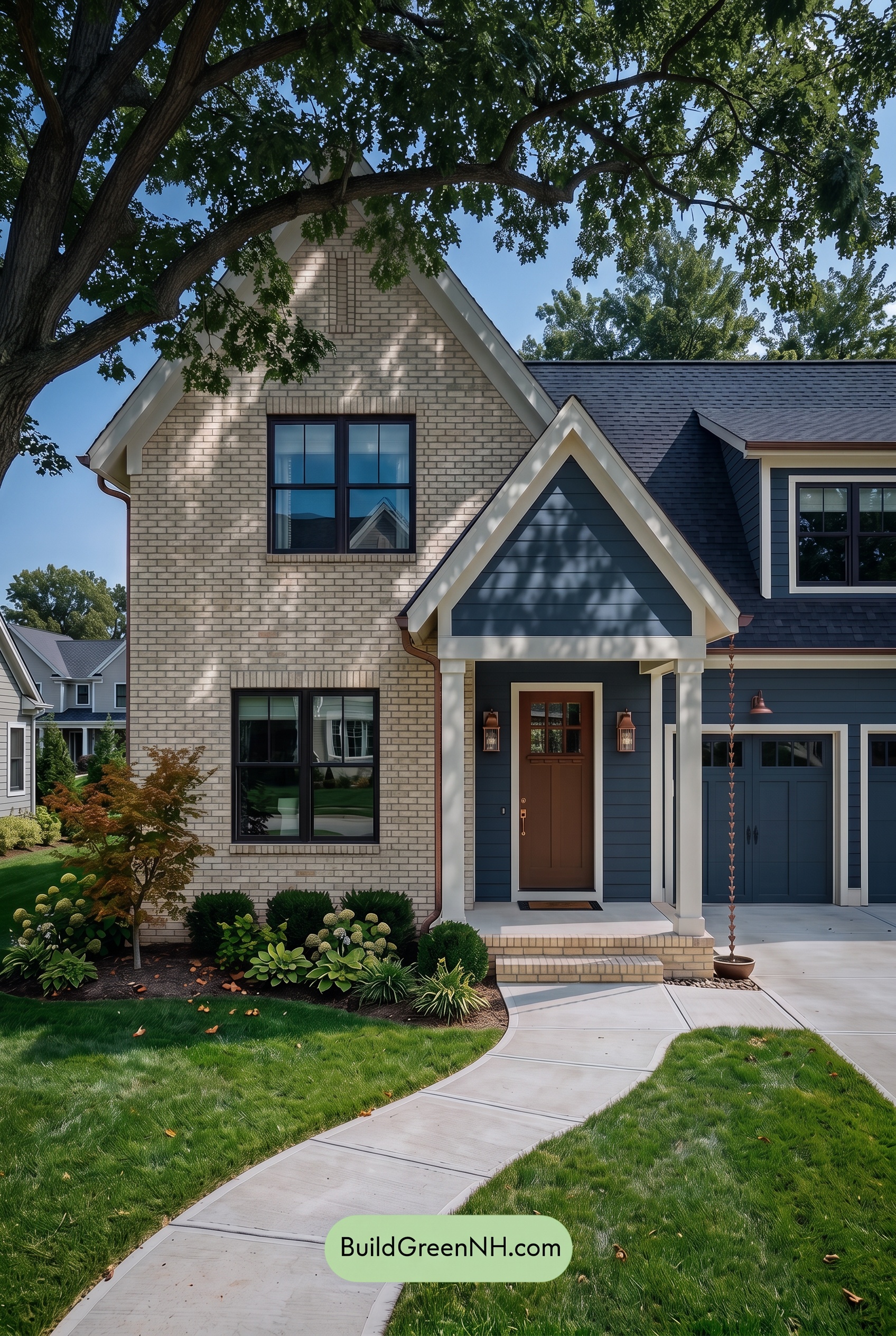Yellow Brick House Exterior Color Scheme: Cobalt Hearth Crest - Shade
